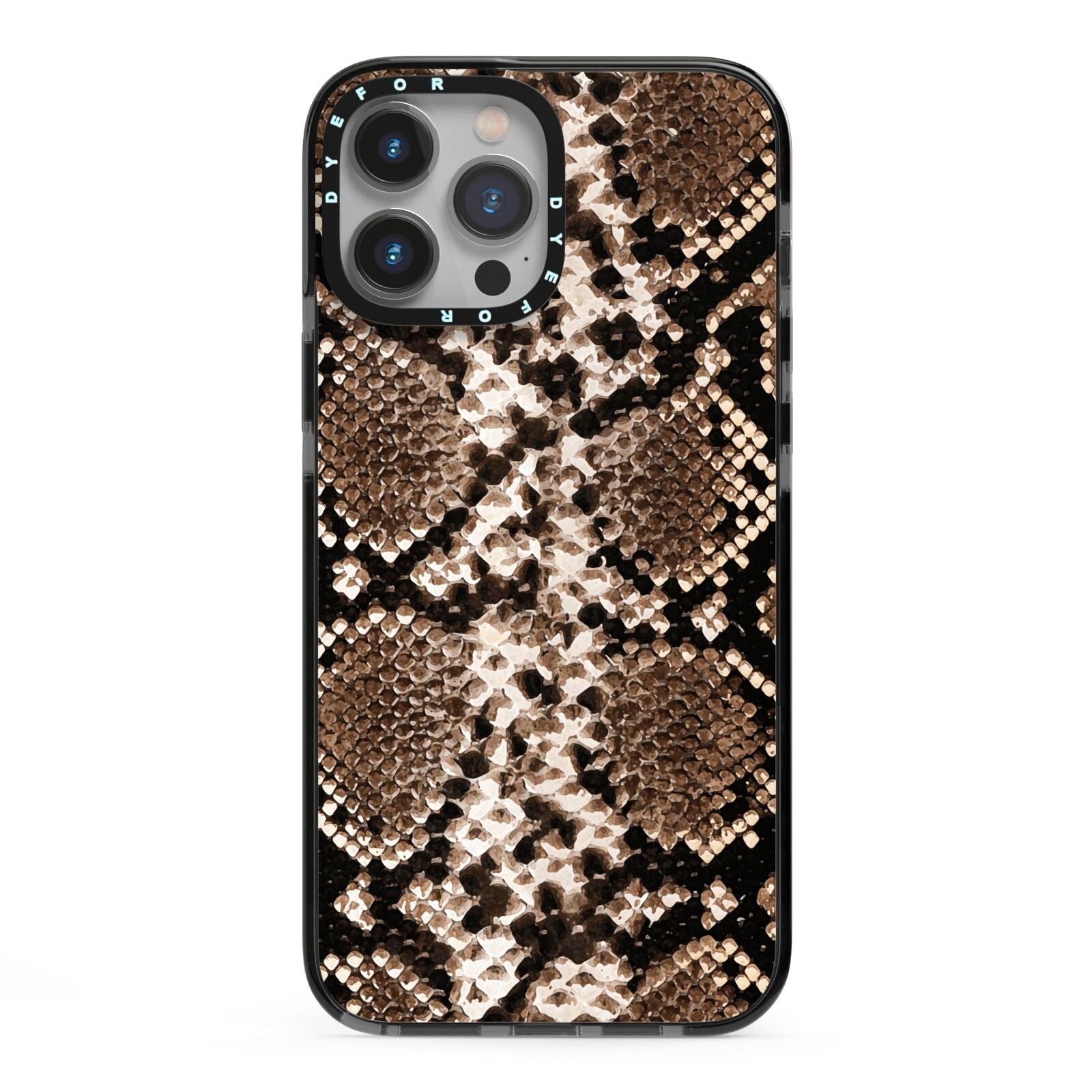 Snakeskin Pattern iPhone 13 Pro Max Black Impact Case on Silver phone