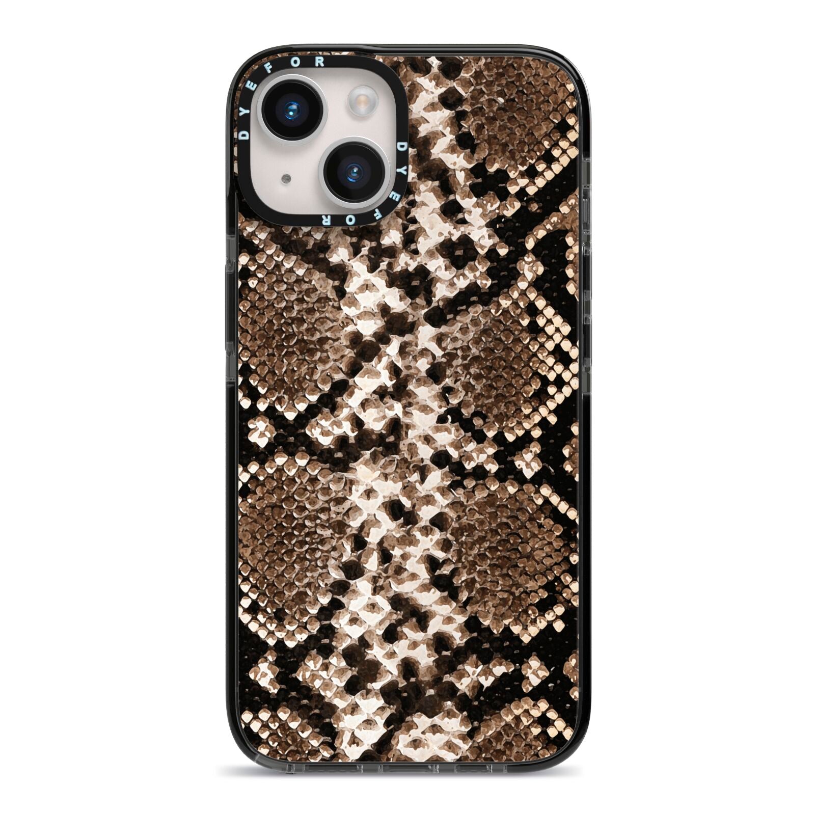 Snakeskin Pattern iPhone 14 Black Impact Case on Silver phone