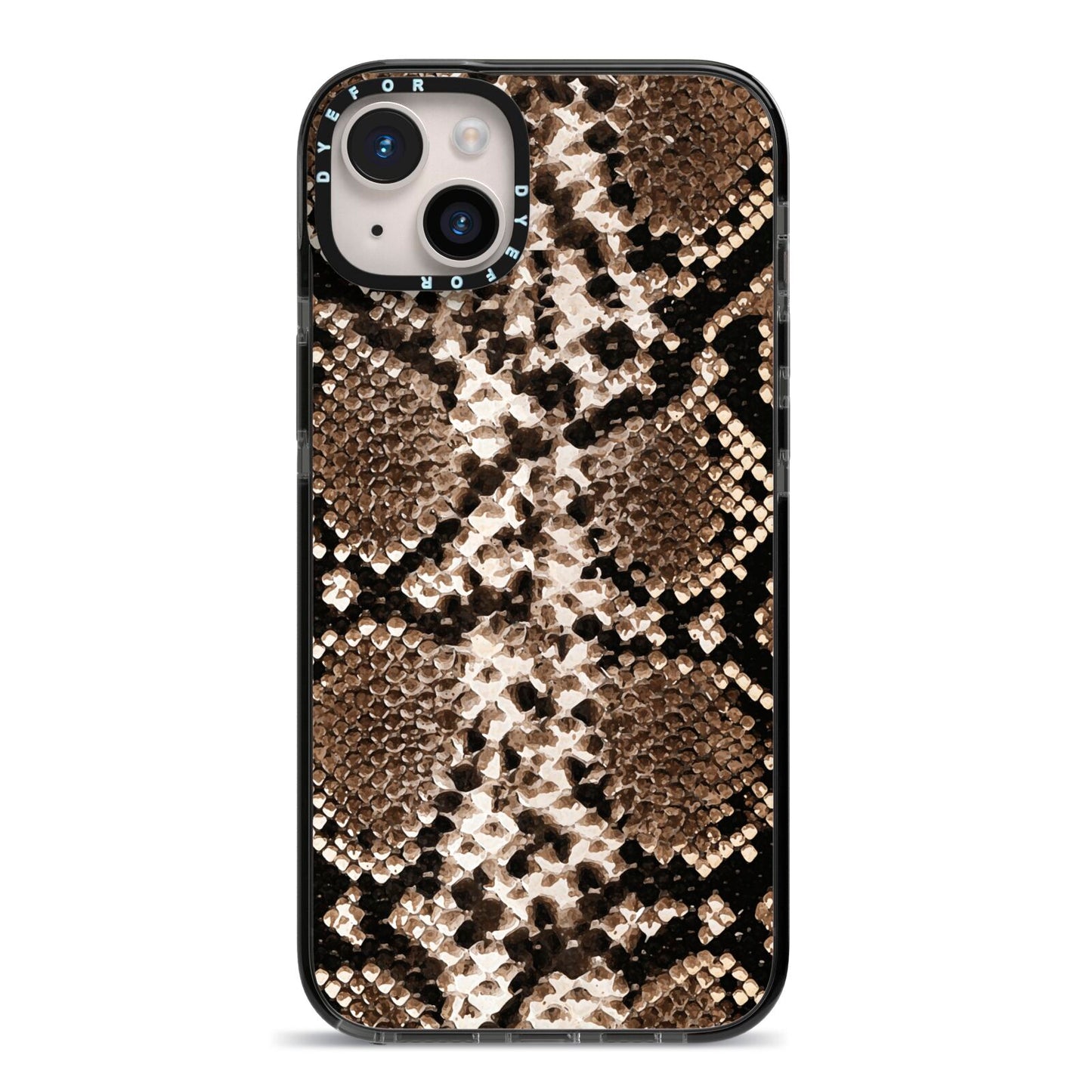 Snakeskin Pattern iPhone 14 Plus Black Impact Case on Silver phone