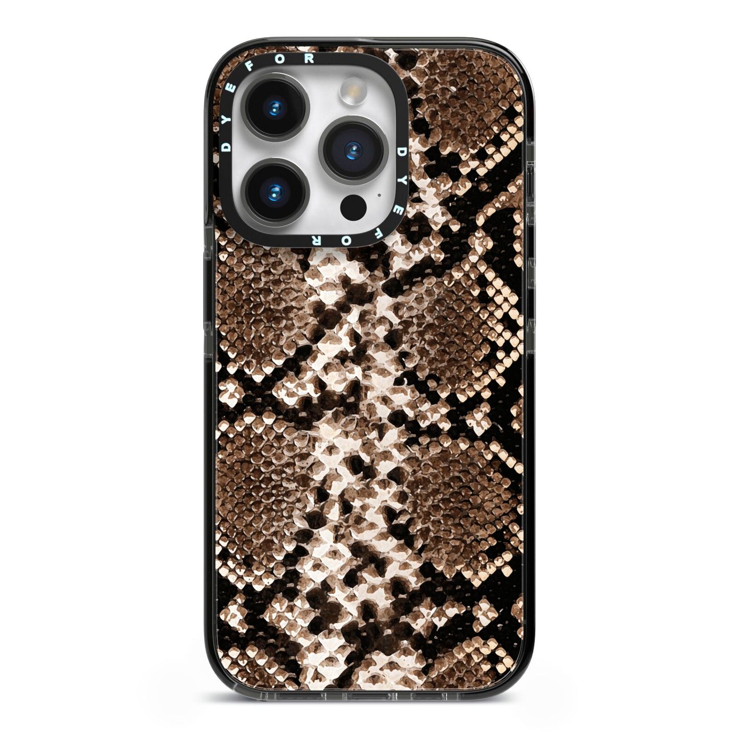 Snakeskin Pattern iPhone 14 Pro Black Impact Case on Silver phone