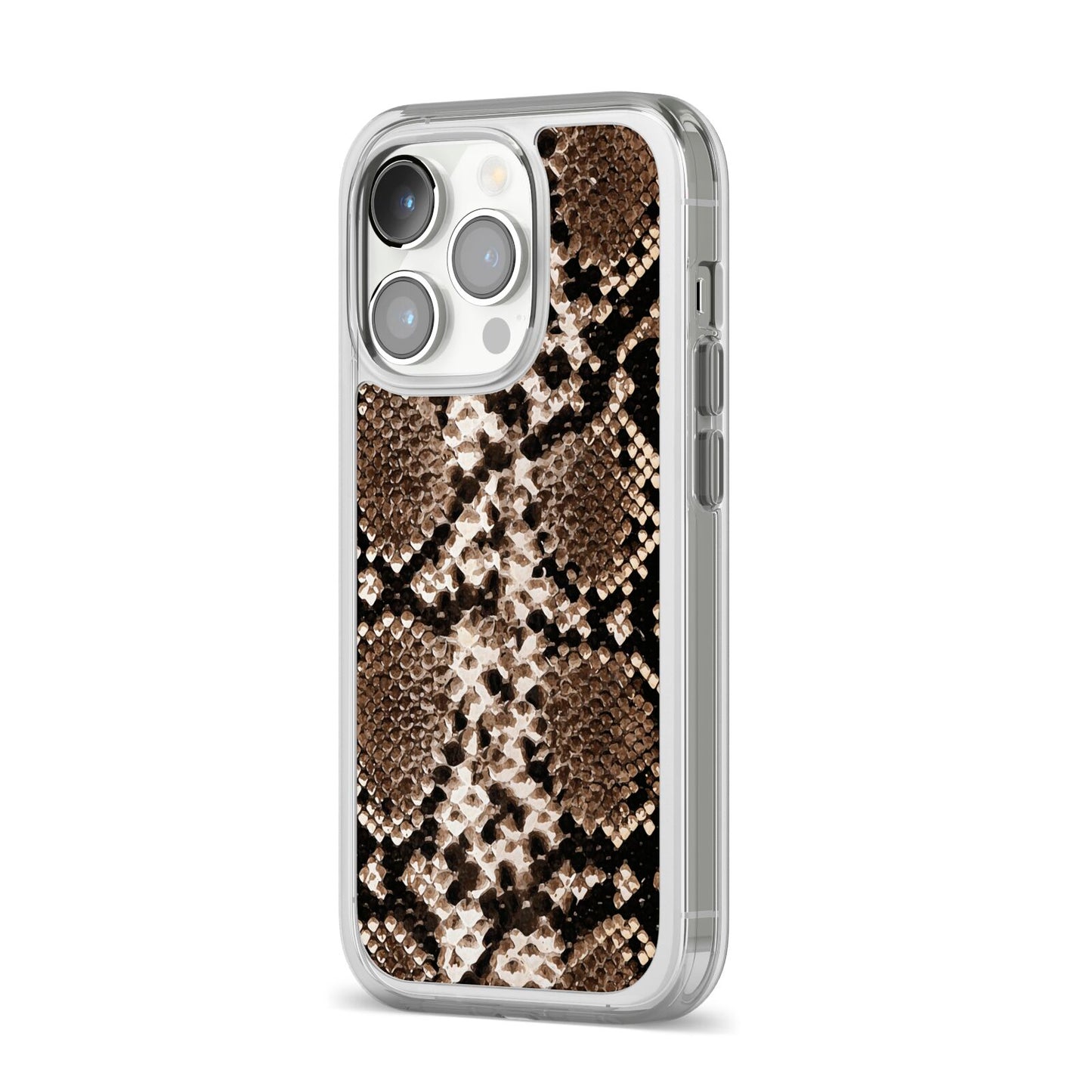 Snakeskin Pattern iPhone 14 Pro Clear Tough Case Silver Angled Image