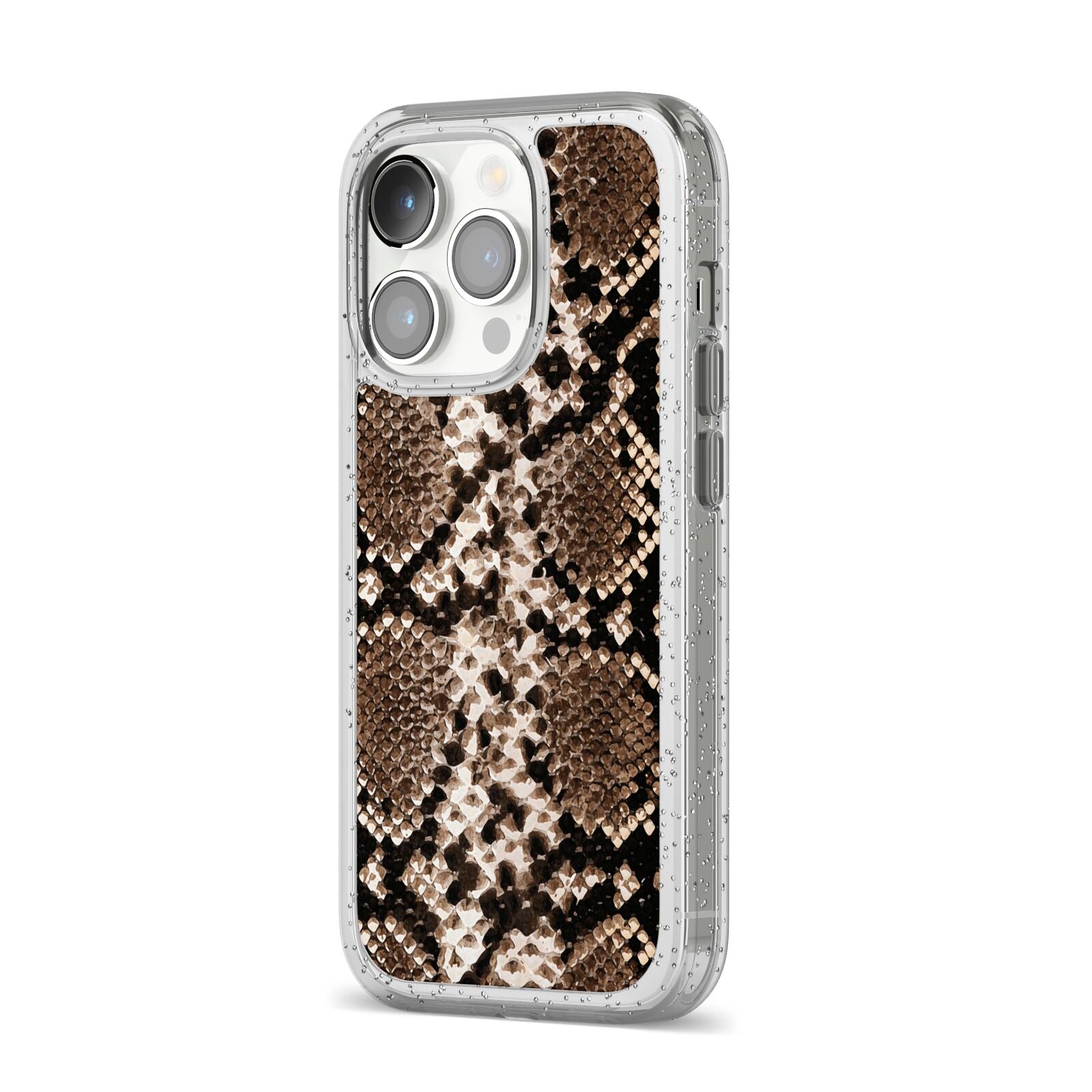 Snakeskin Pattern iPhone 14 Pro Glitter Tough Case Silver Angled Image