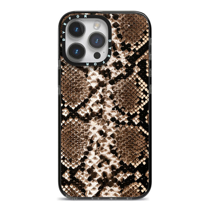 Snakeskin Pattern iPhone 14 Pro Max Black Impact Case on Silver phone