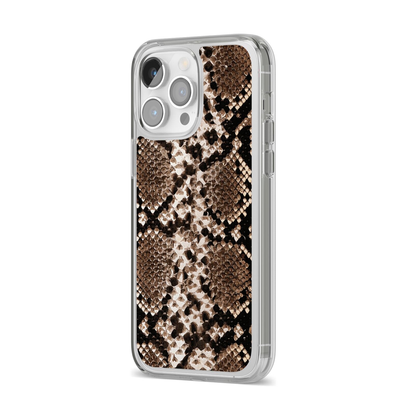 Snakeskin Pattern iPhone 14 Pro Max Clear Tough Case Silver Angled Image