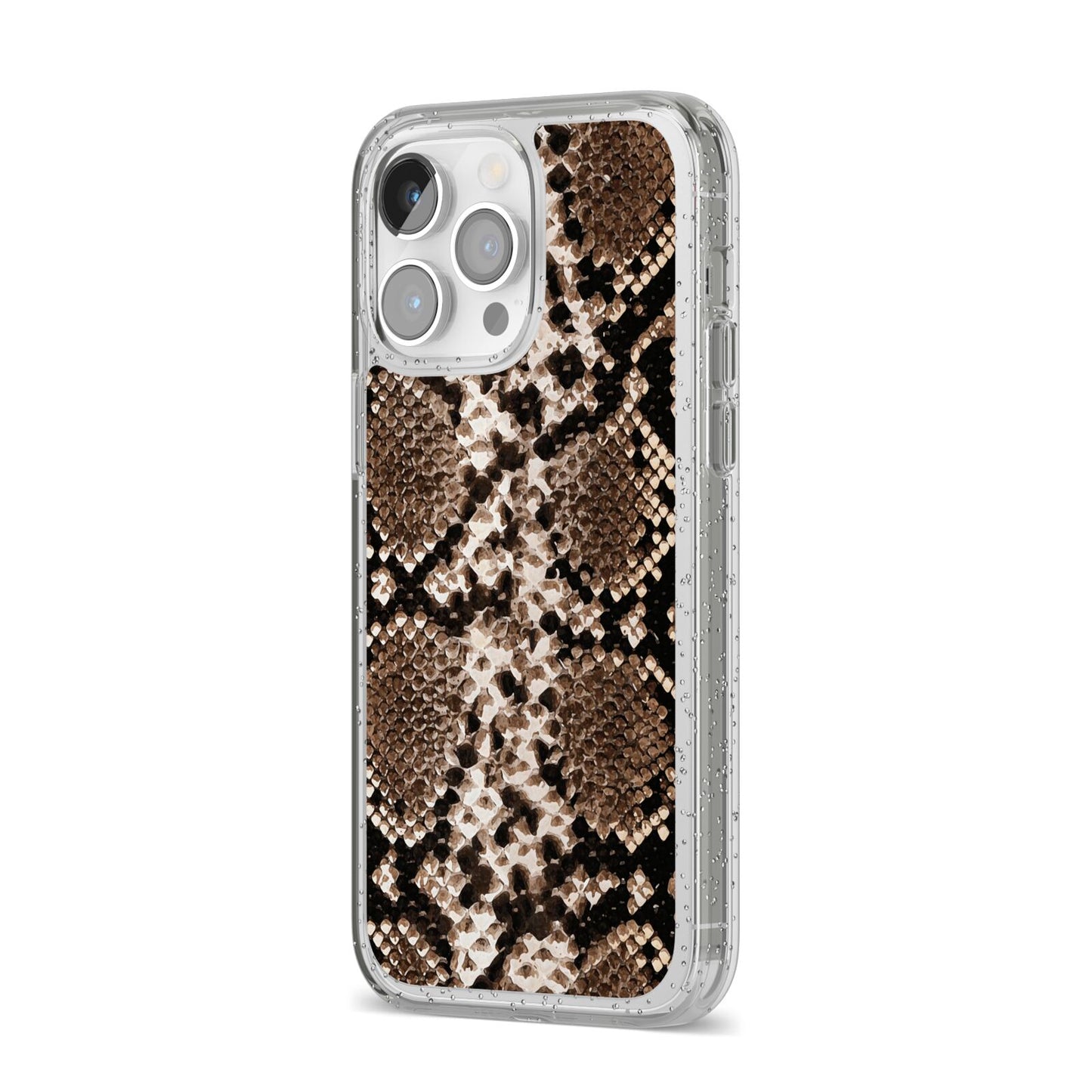 Snakeskin Pattern iPhone 14 Pro Max Glitter Tough Case Silver Angled Image