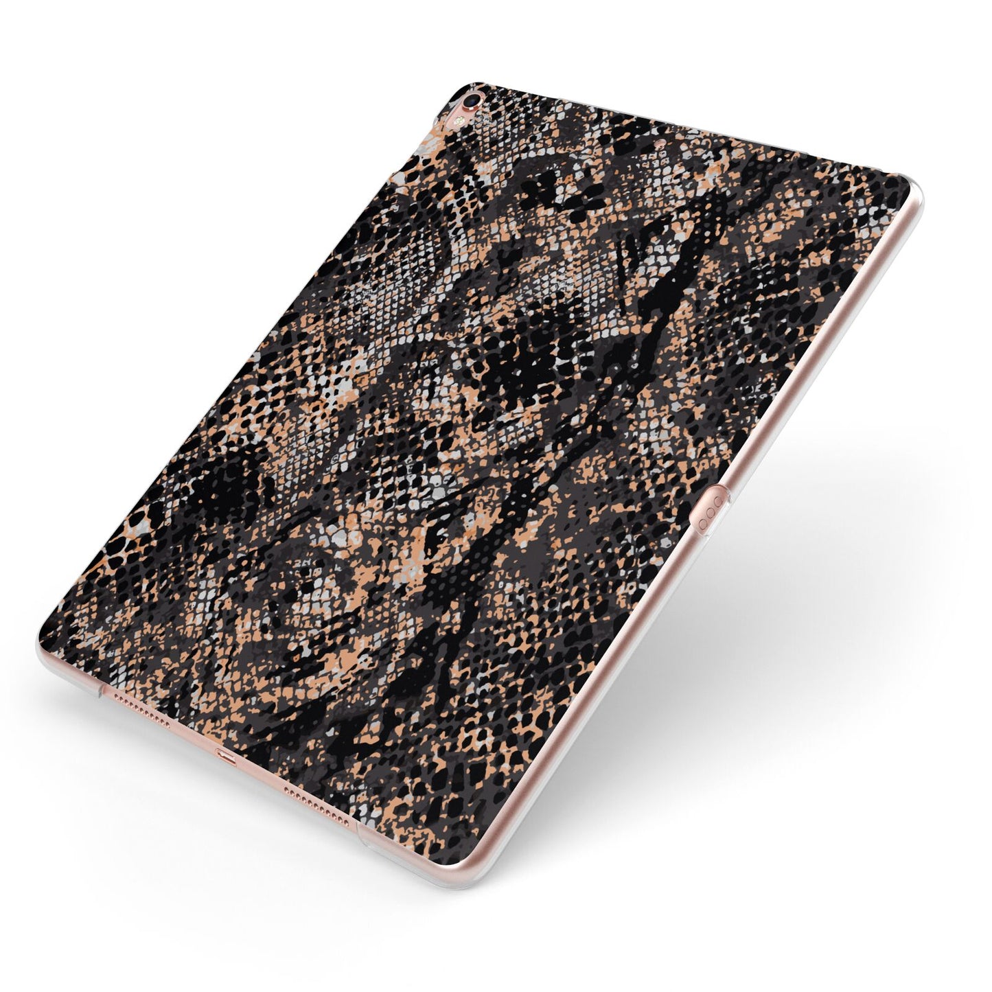 Snakeskin Print Apple iPad Case on Rose Gold iPad Side View