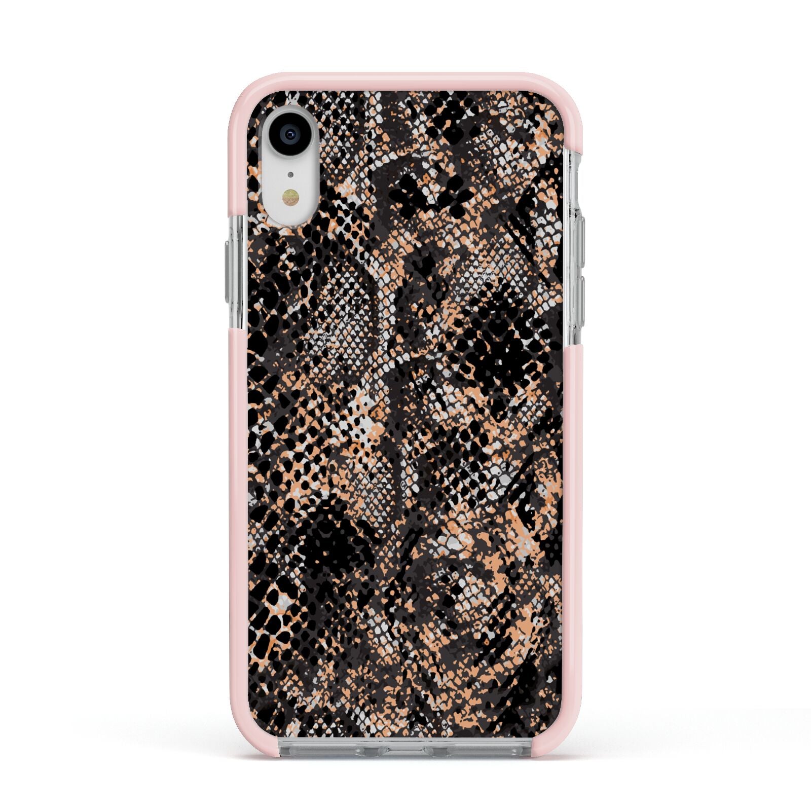 Snakeskin Print Apple iPhone XR Impact Case Pink Edge on Silver Phone