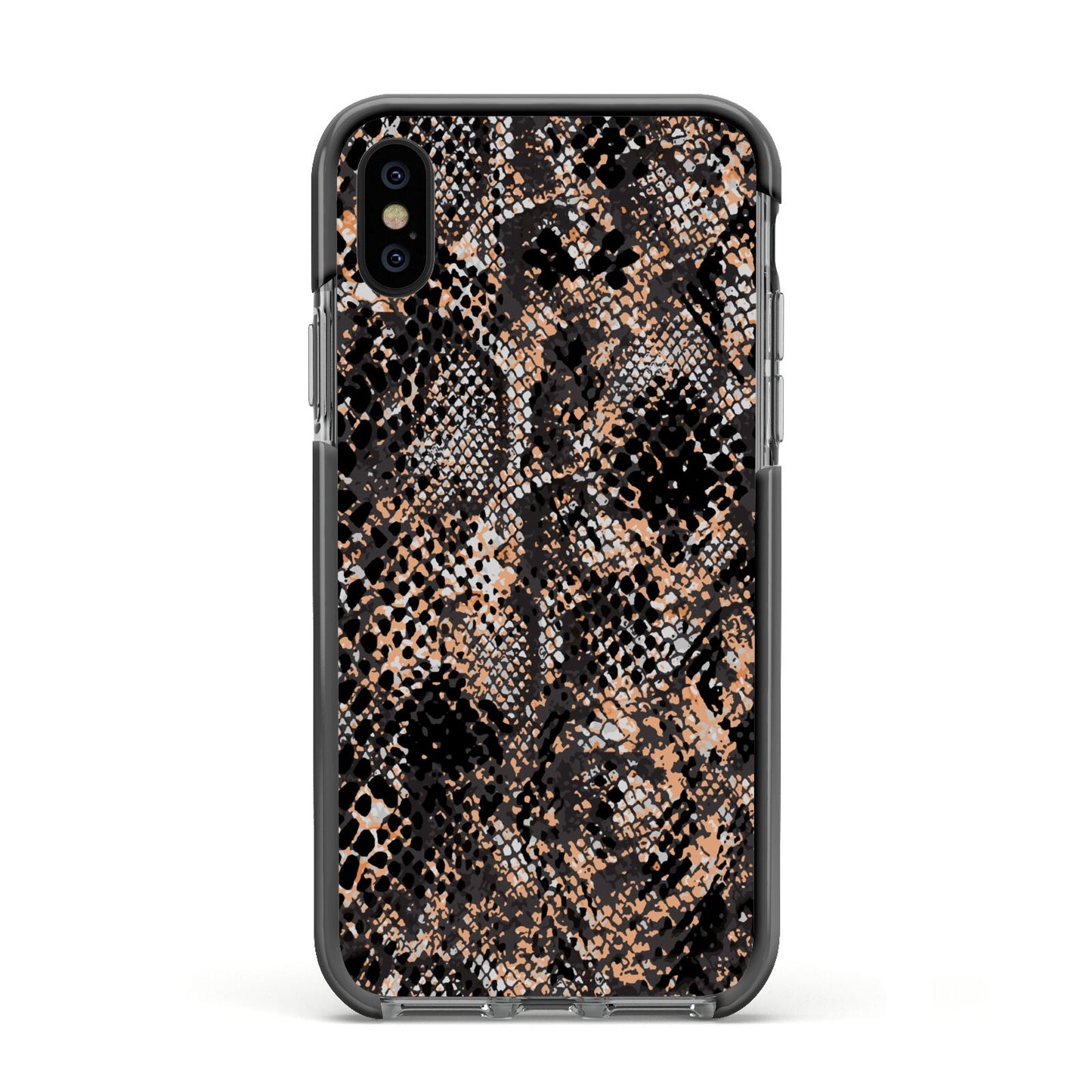 Snakeskin Print Apple iPhone Xs Impact Case Black Edge on Black Phone