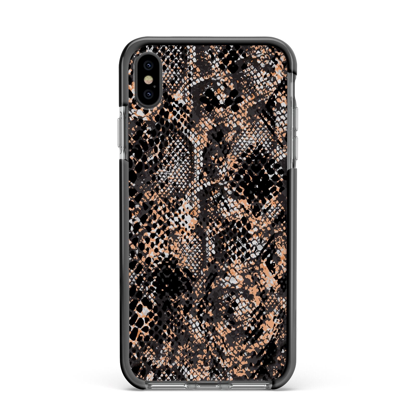 Snakeskin Print Apple iPhone Xs Max Impact Case Black Edge on Black Phone