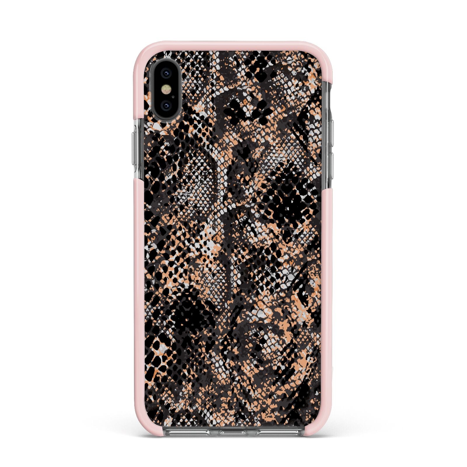 Snakeskin Print Apple iPhone Xs Max Impact Case Pink Edge on Black Phone