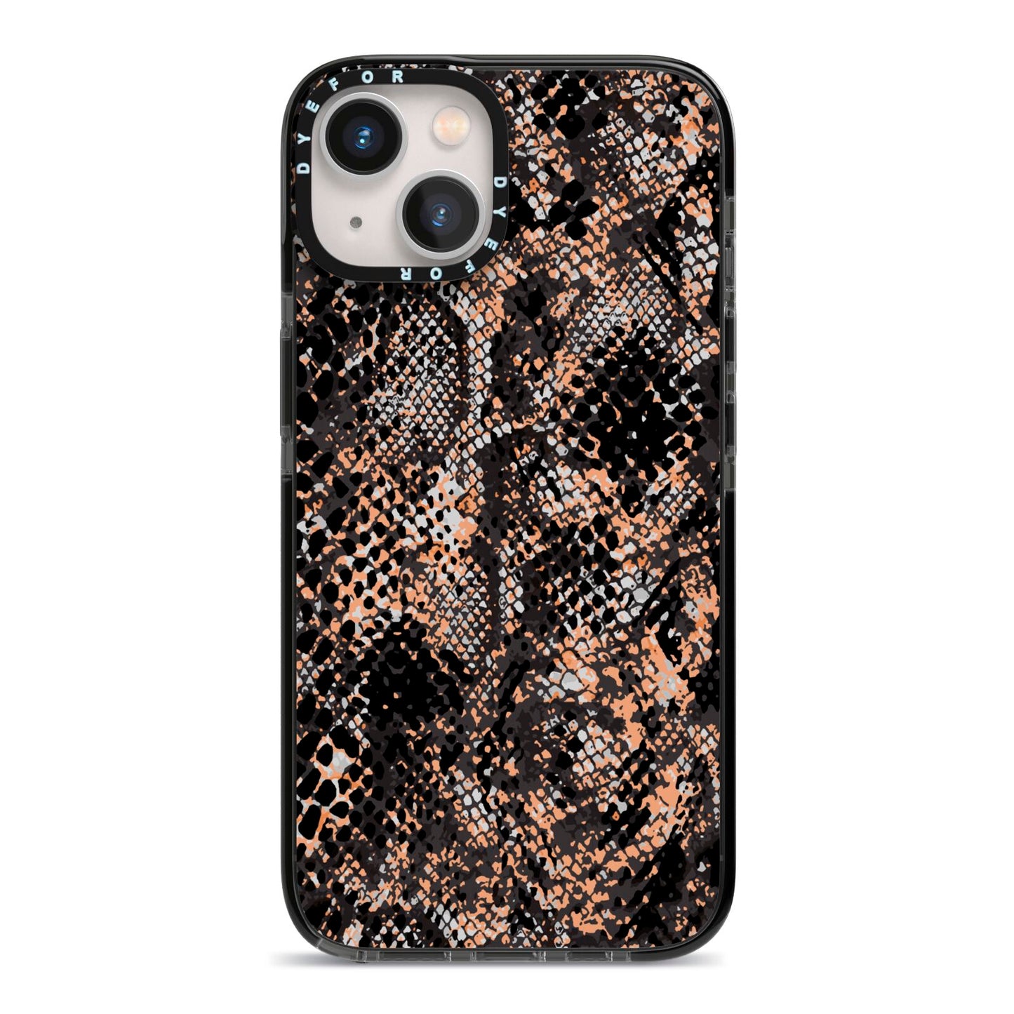 Snakeskin Print iPhone 13 Black Impact Case on Silver phone