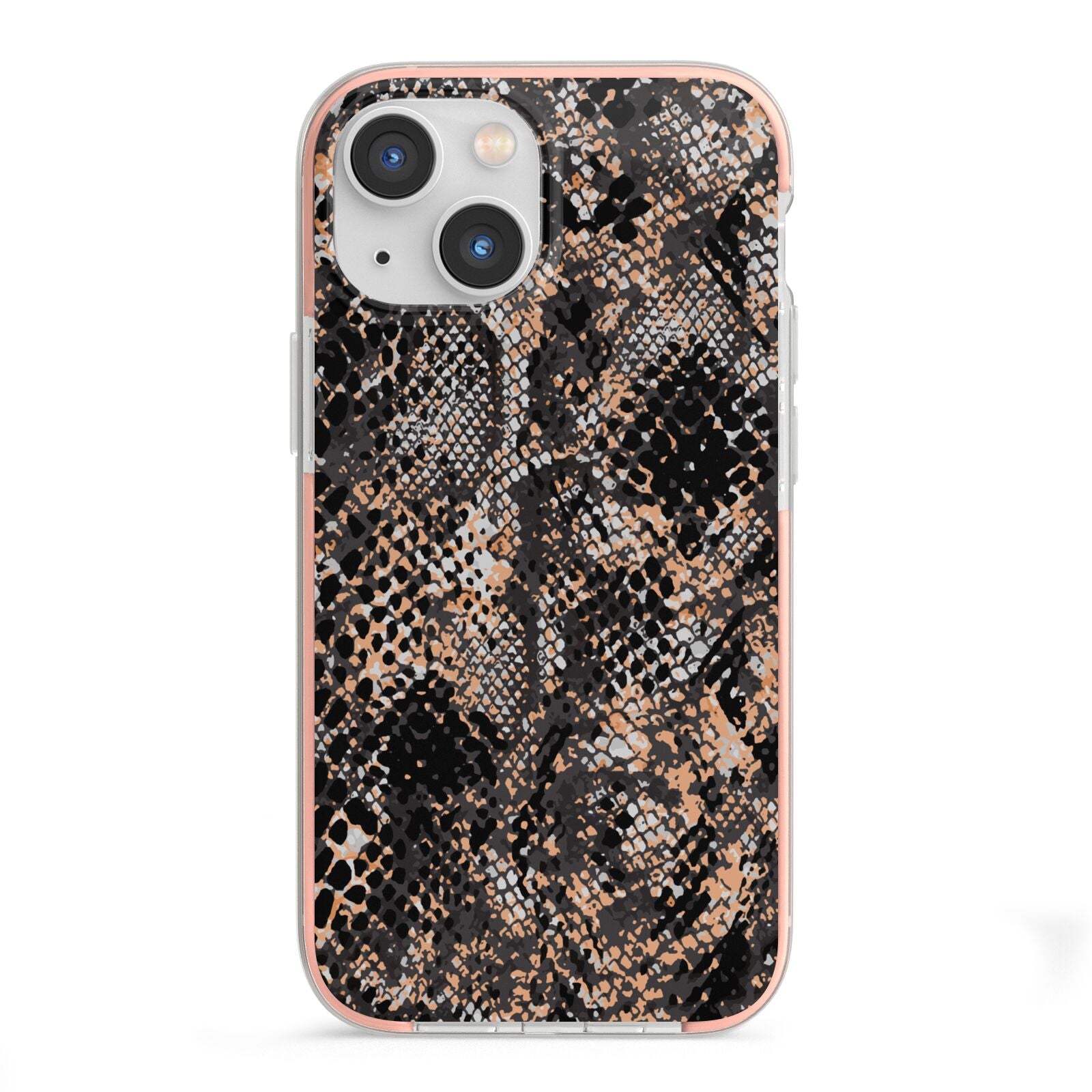 Snakeskin Print iPhone 13 Mini TPU Impact Case with Pink Edges