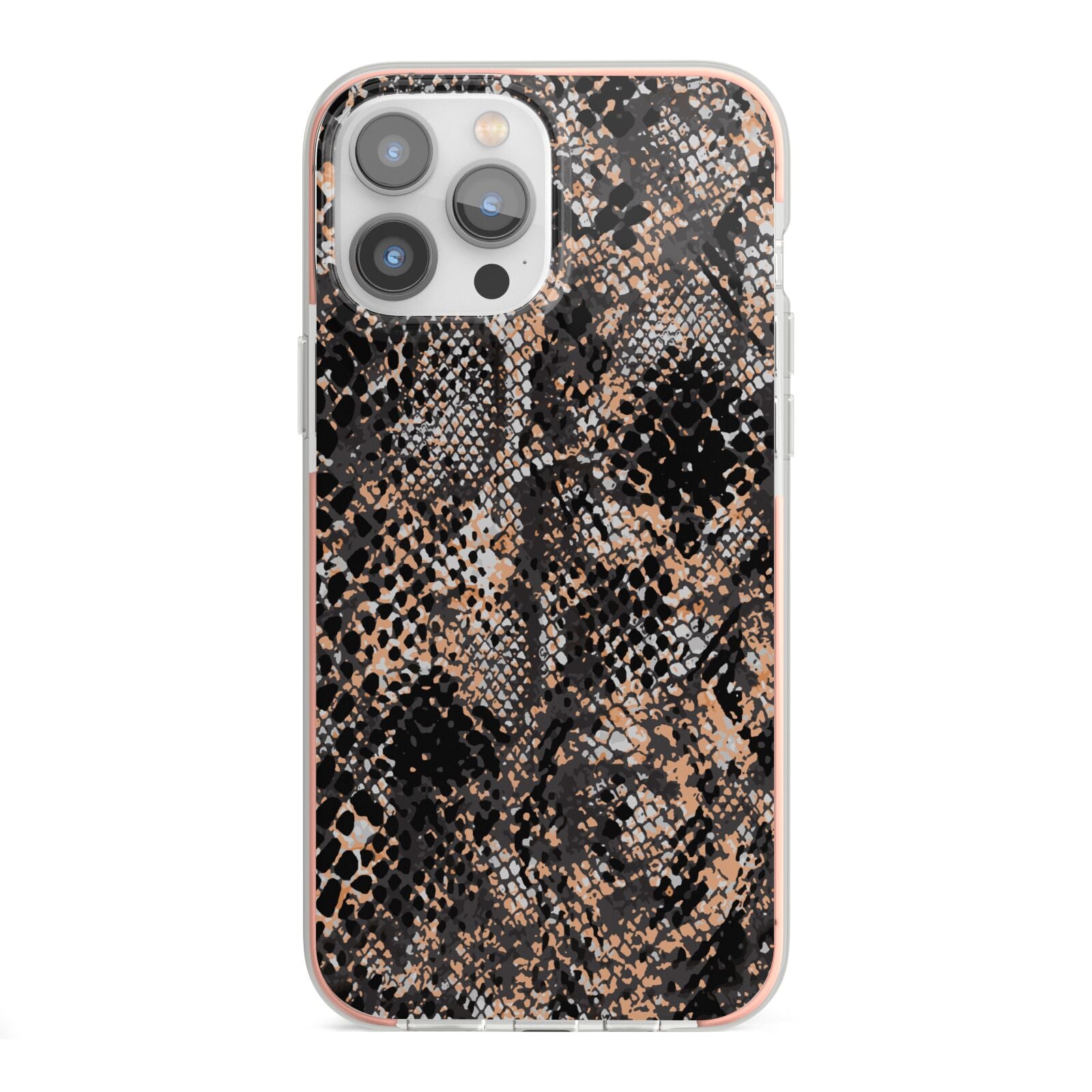 Snakeskin Print iPhone 13 Pro Max TPU Impact Case with Pink Edges