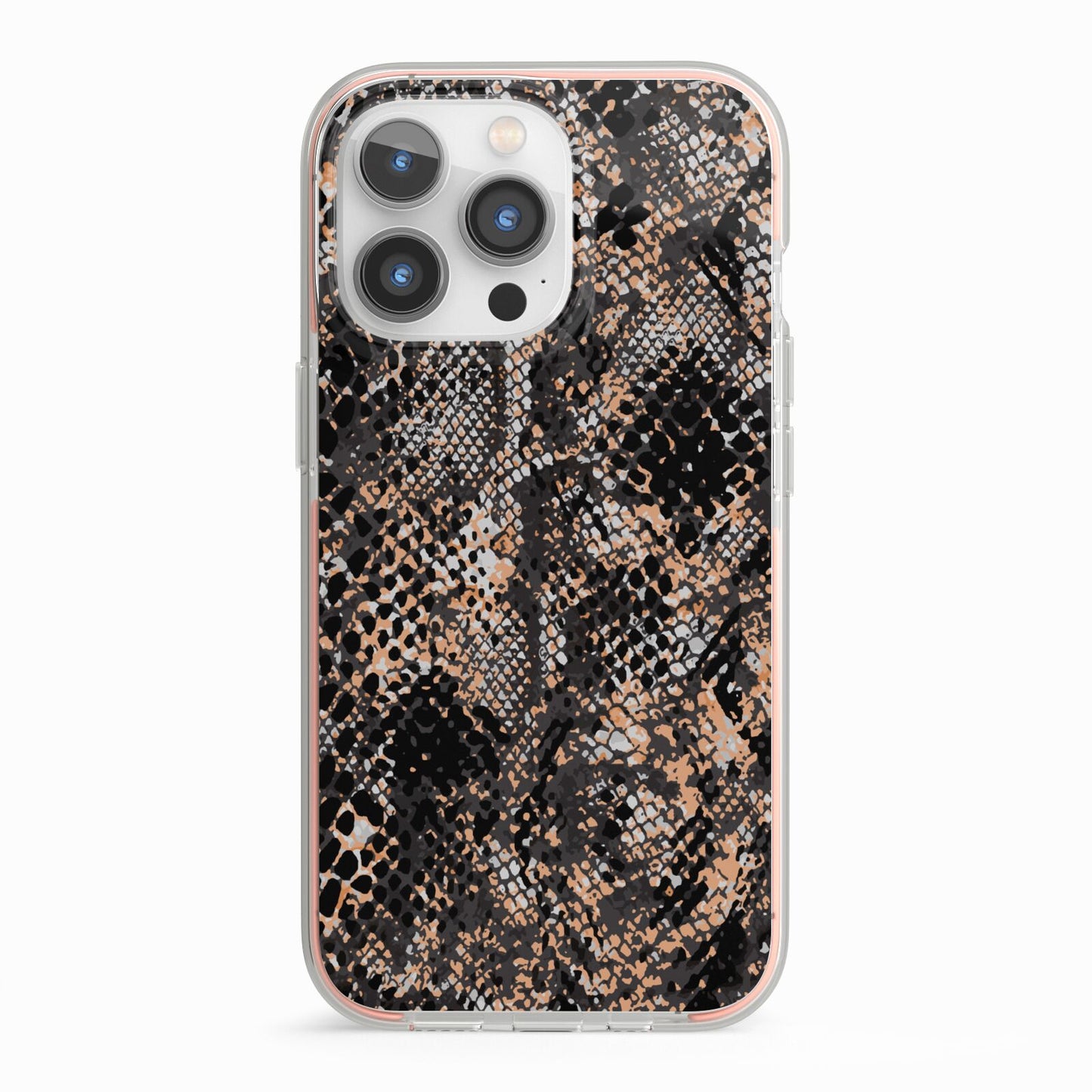 Snakeskin Print iPhone 13 Pro TPU Impact Case with Pink Edges