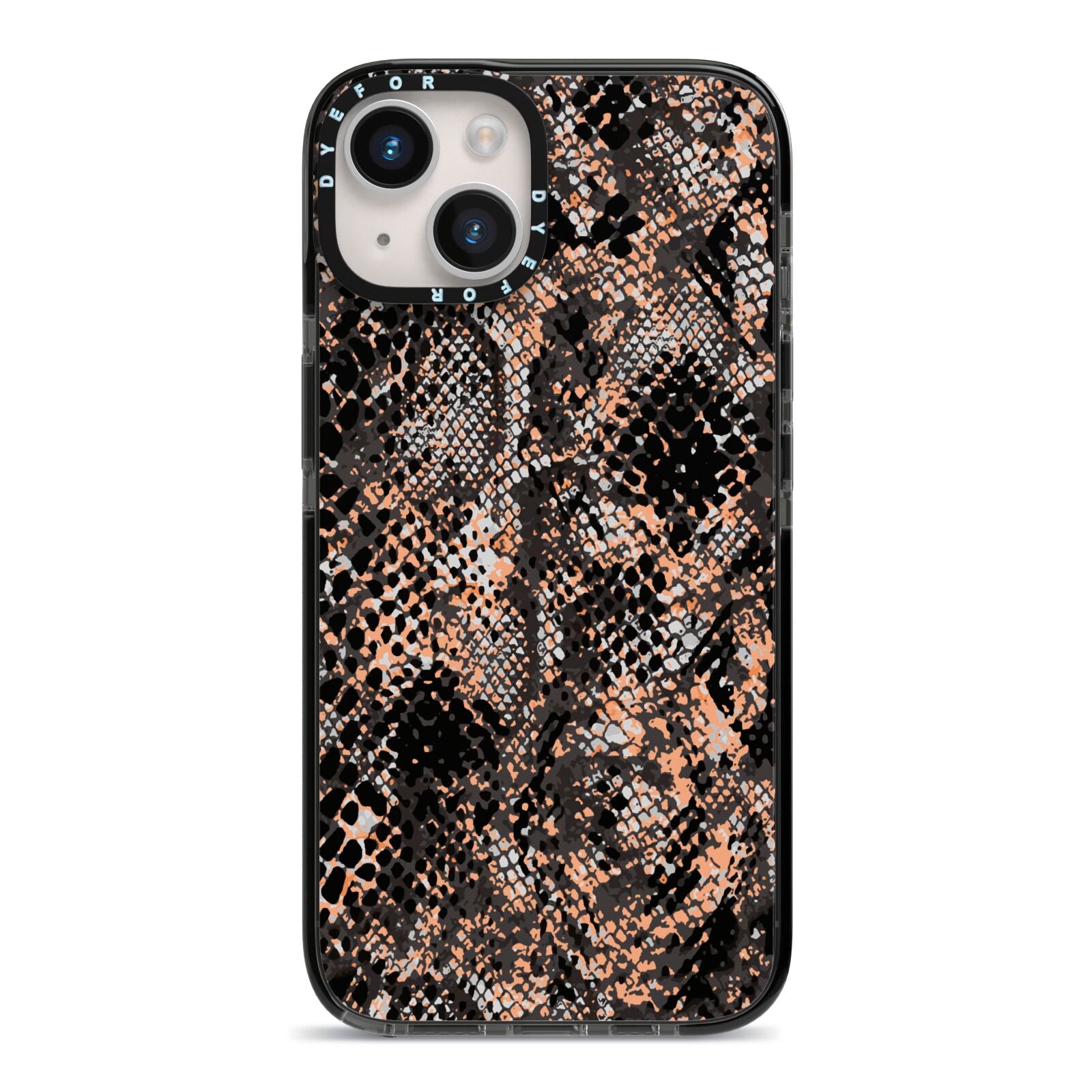 Snakeskin Print iPhone 14 Black Impact Case on Silver phone