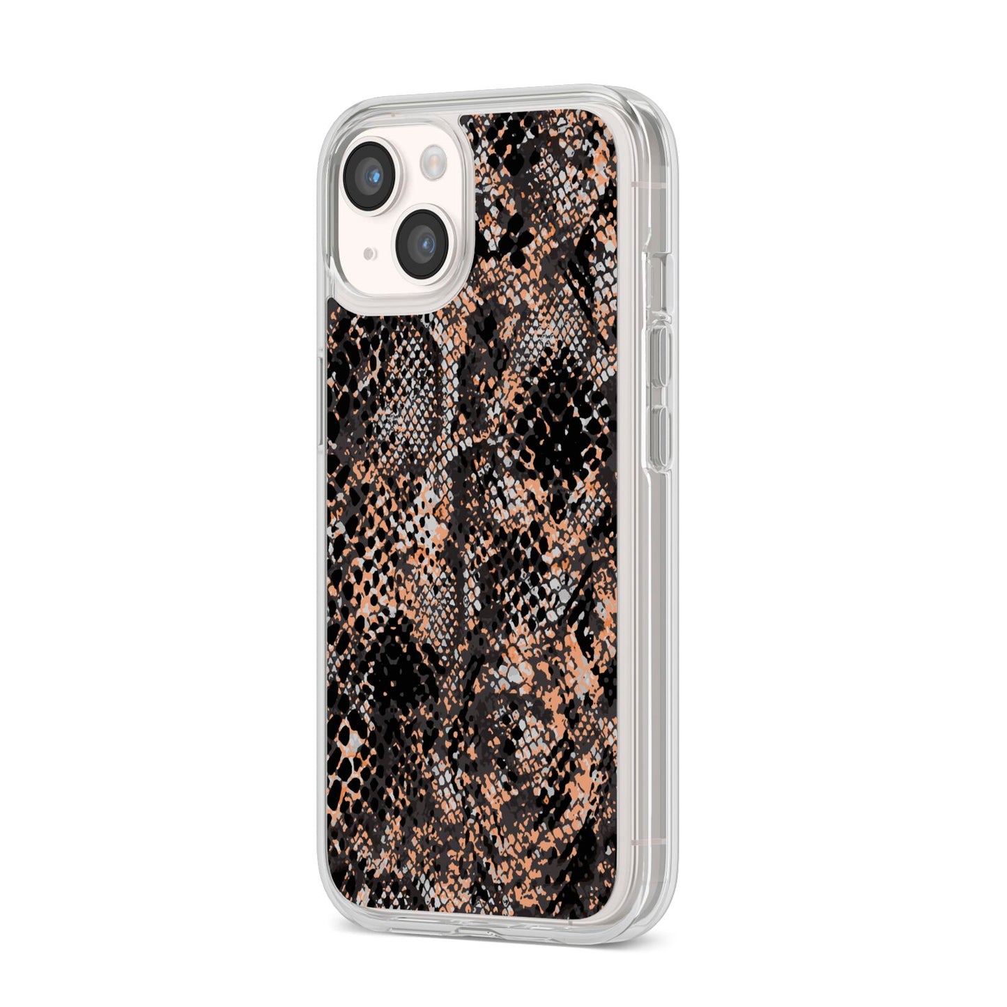 Snakeskin Print iPhone 14 Clear Tough Case Starlight Angled Image