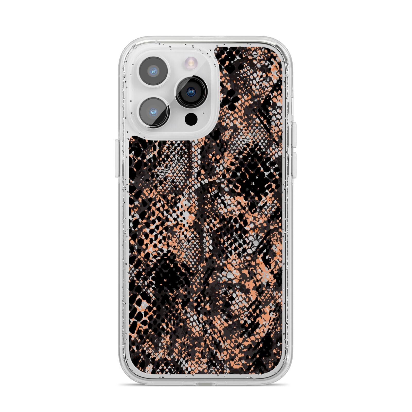 Snakeskin Print iPhone 14 Pro Max Glitter Tough Case Silver