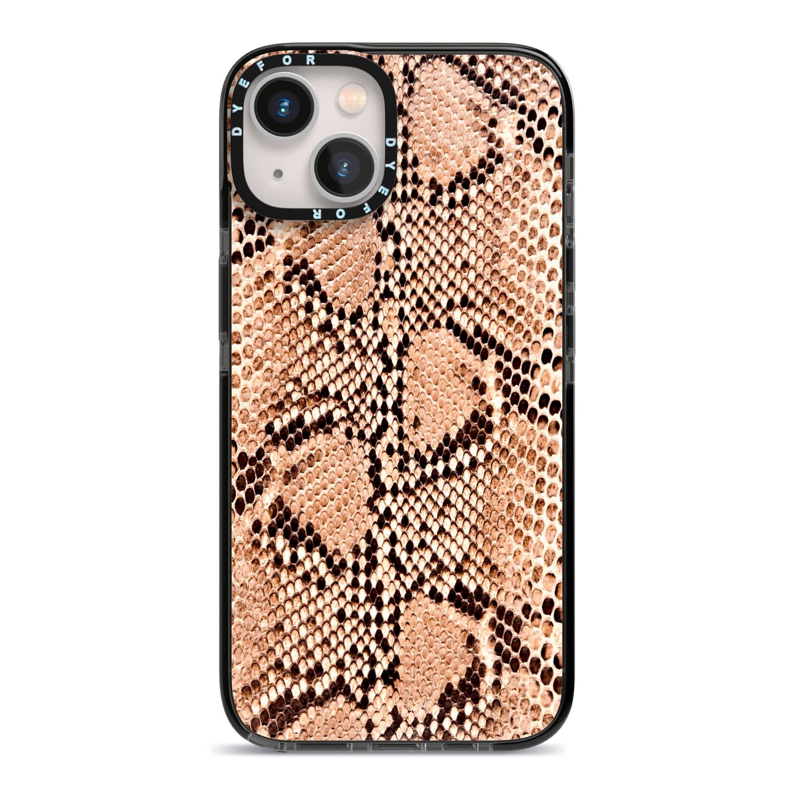 Snakeskin iPhone 13 Black Impact Case on Silver phone