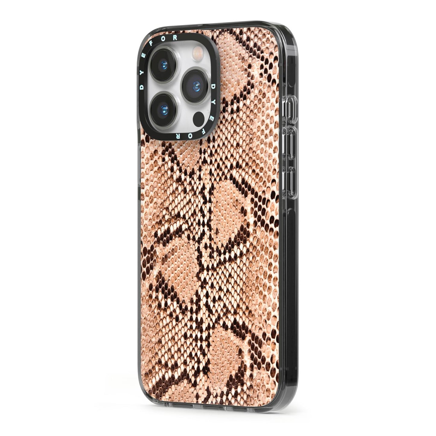 Snakeskin iPhone 13 Pro Black Impact Case Side Angle on Silver phone