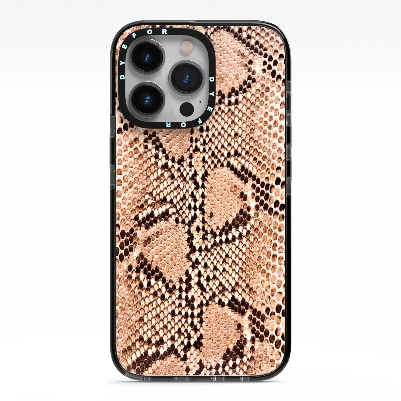 Snakeskin iPhone 13 Pro Black Impact Case on Silver phone