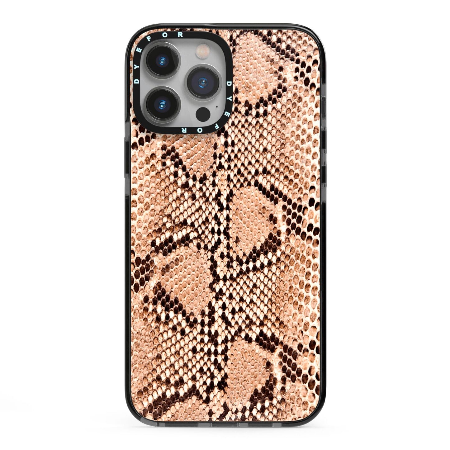 Snakeskin iPhone 13 Pro Max Black Impact Case on Silver phone