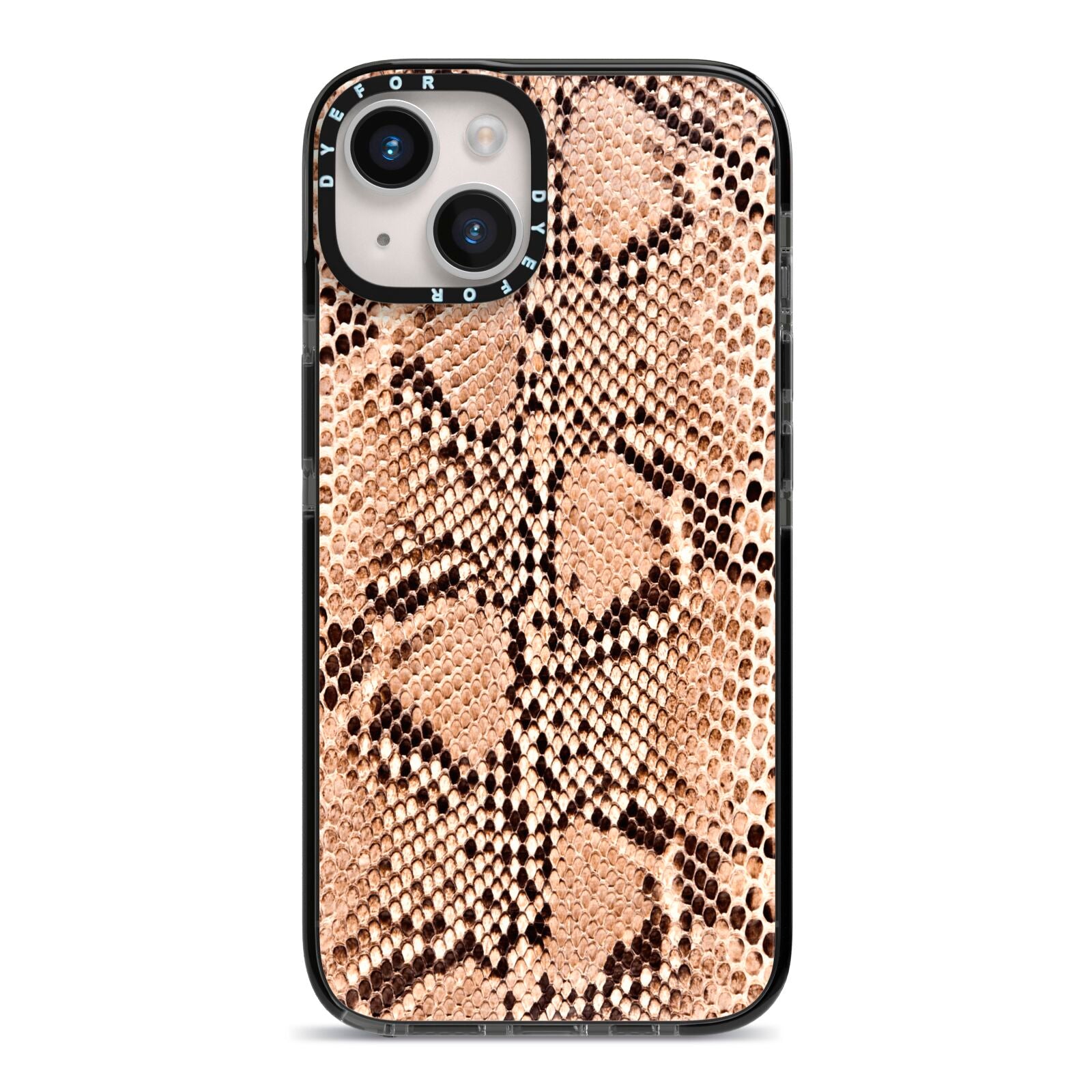 Snakeskin iPhone 14 Black Impact Case on Silver phone