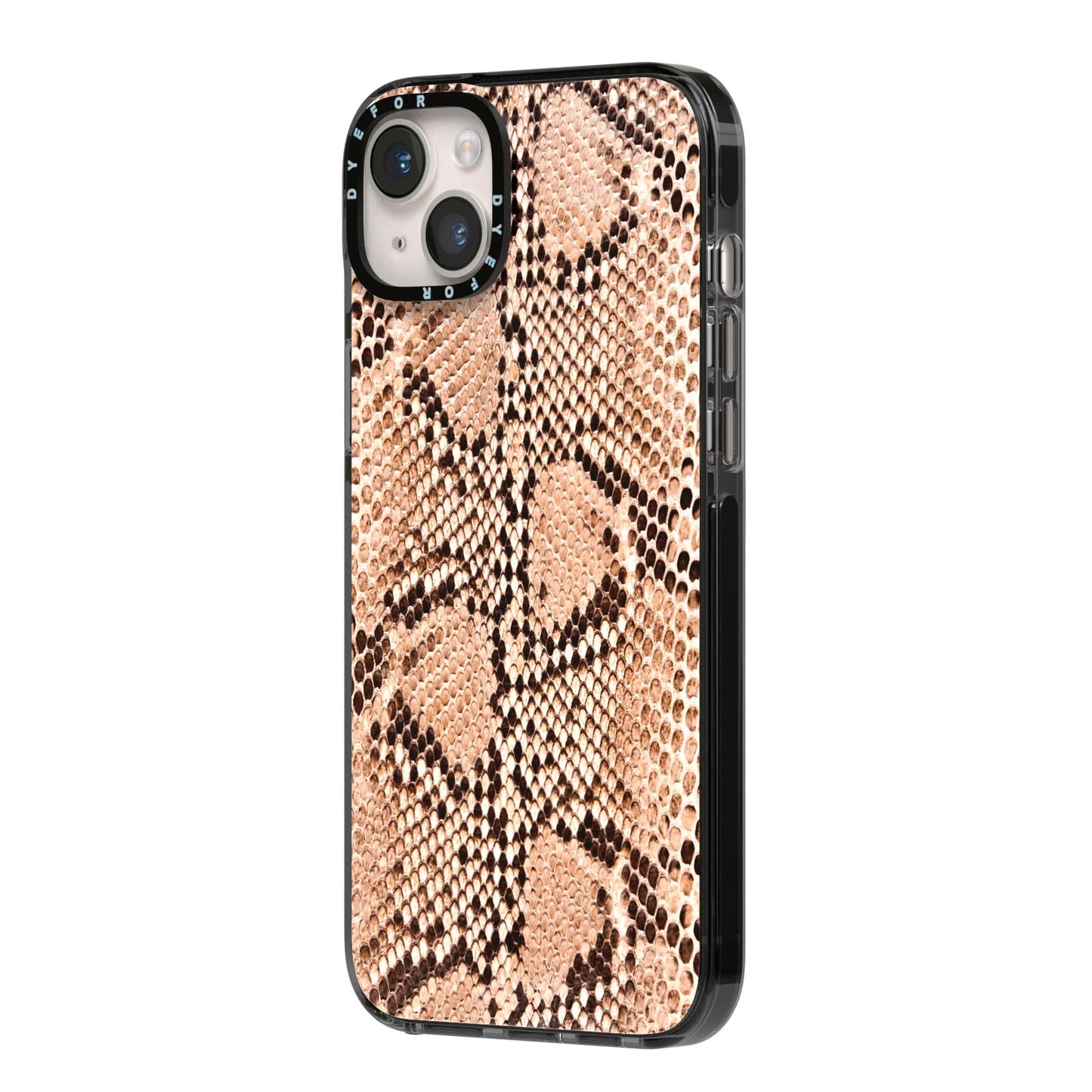 Snakeskin iPhone 14 Plus Black Impact Case Side Angle on Silver phone