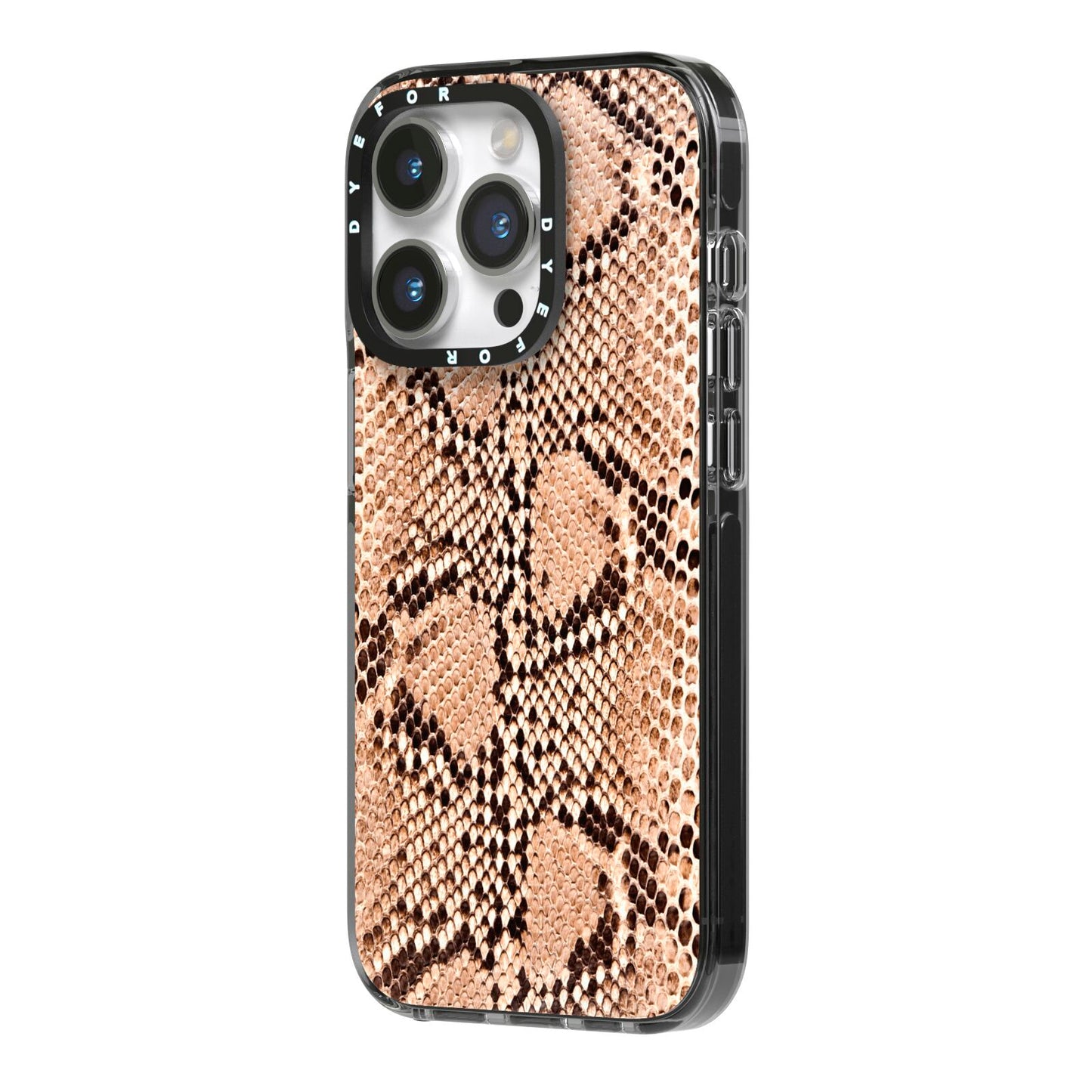 Snakeskin iPhone 14 Pro Black Impact Case Side Angle on Silver phone