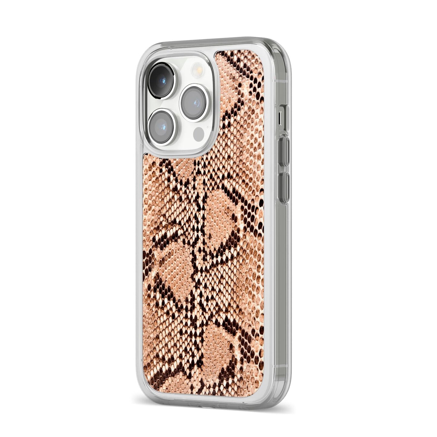 Snakeskin iPhone 14 Pro Clear Tough Case Silver Angled Image