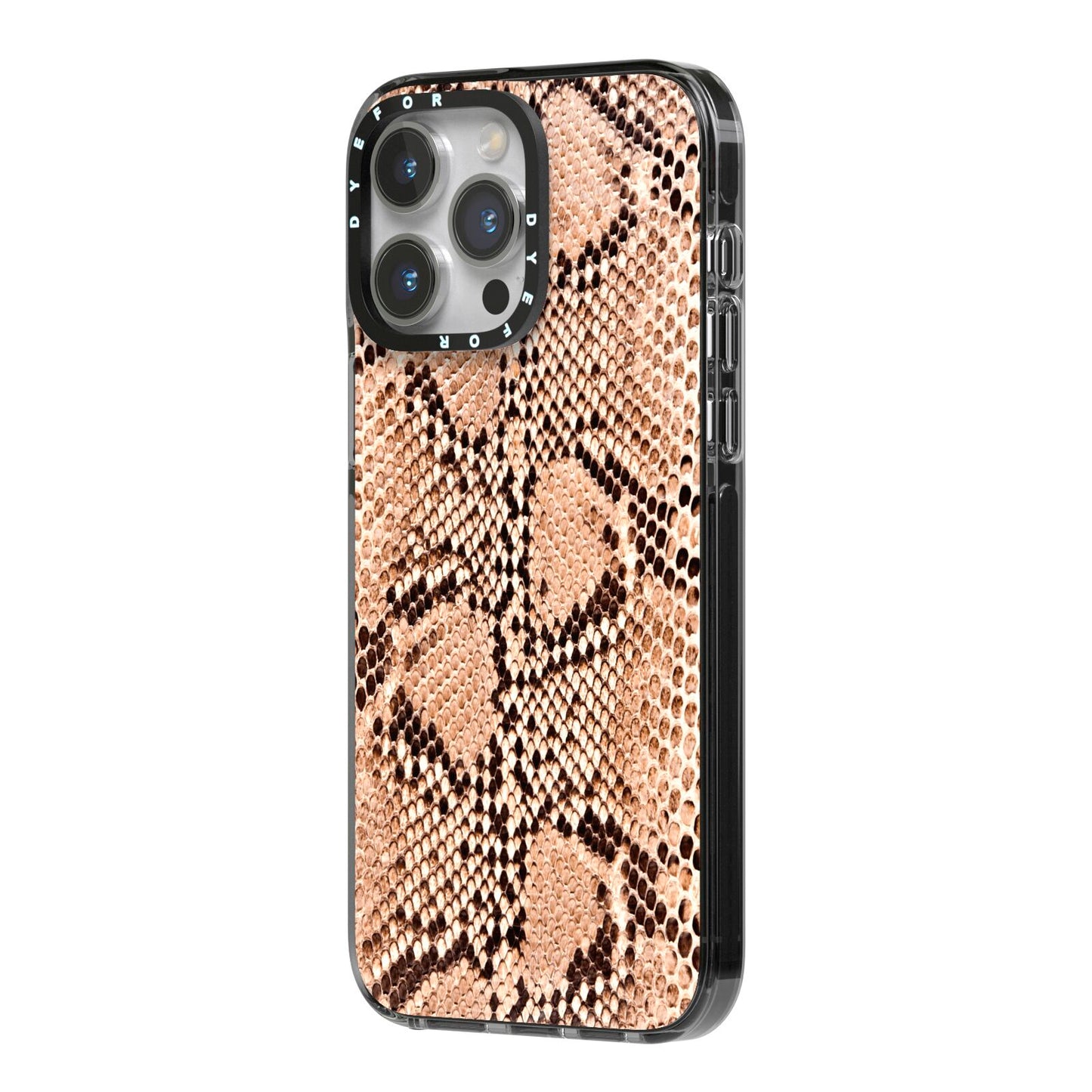 Snakeskin iPhone 14 Pro Max Black Impact Case Side Angle on Silver phone