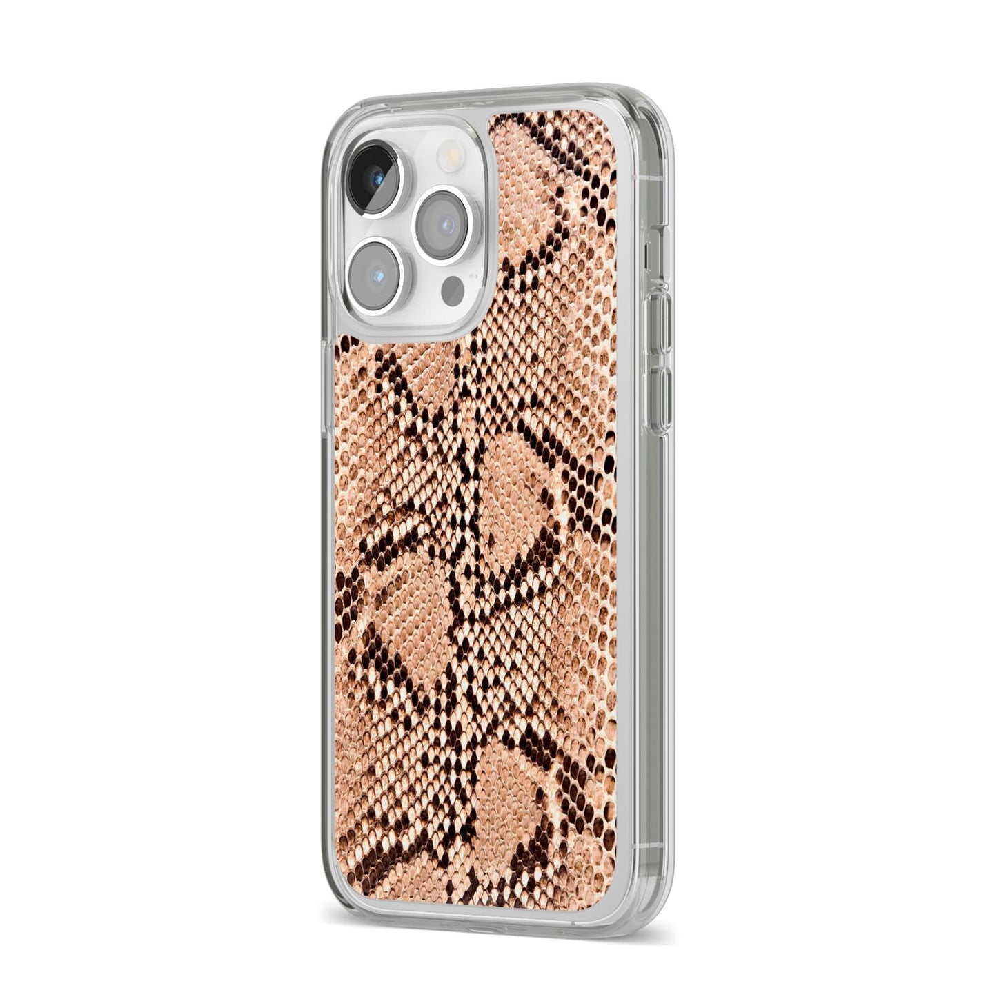 Snakeskin iPhone 14 Pro Max Clear Tough Case Silver Angled Image