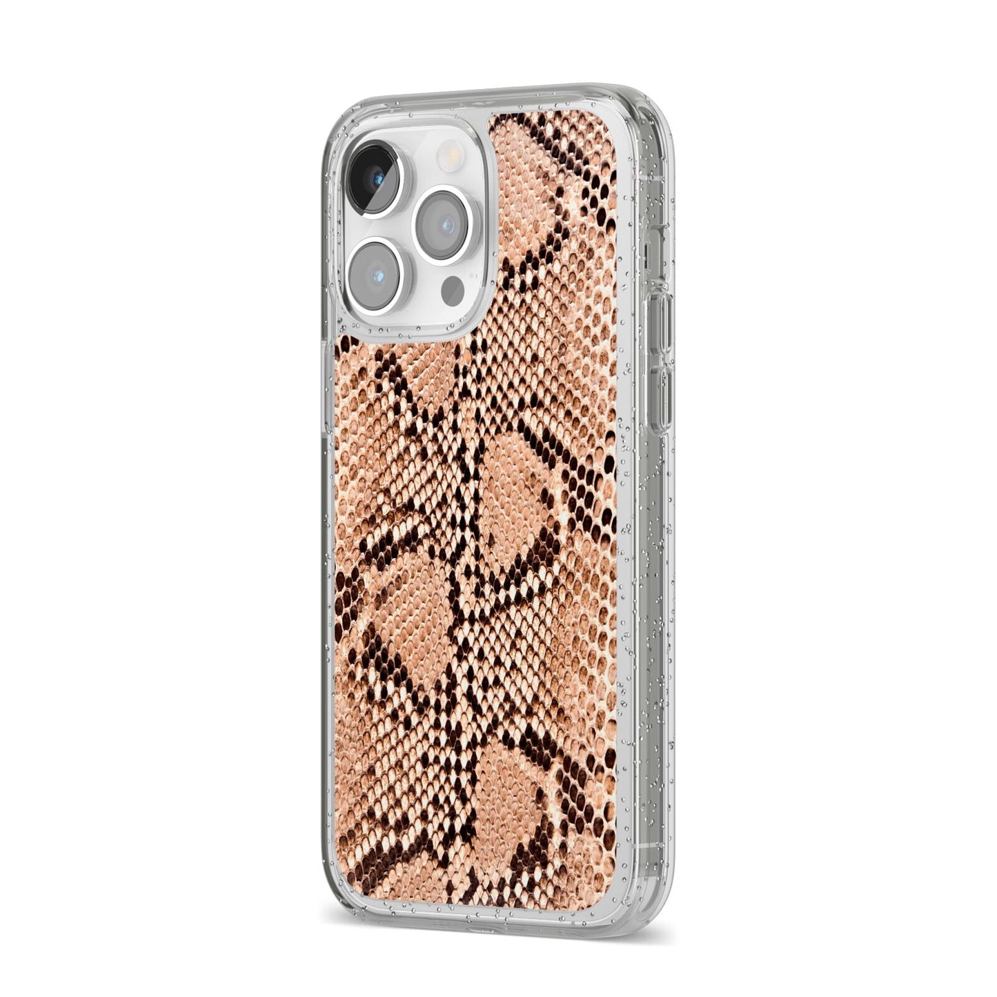 Snakeskin iPhone 14 Pro Max Glitter Tough Case Silver Angled Image