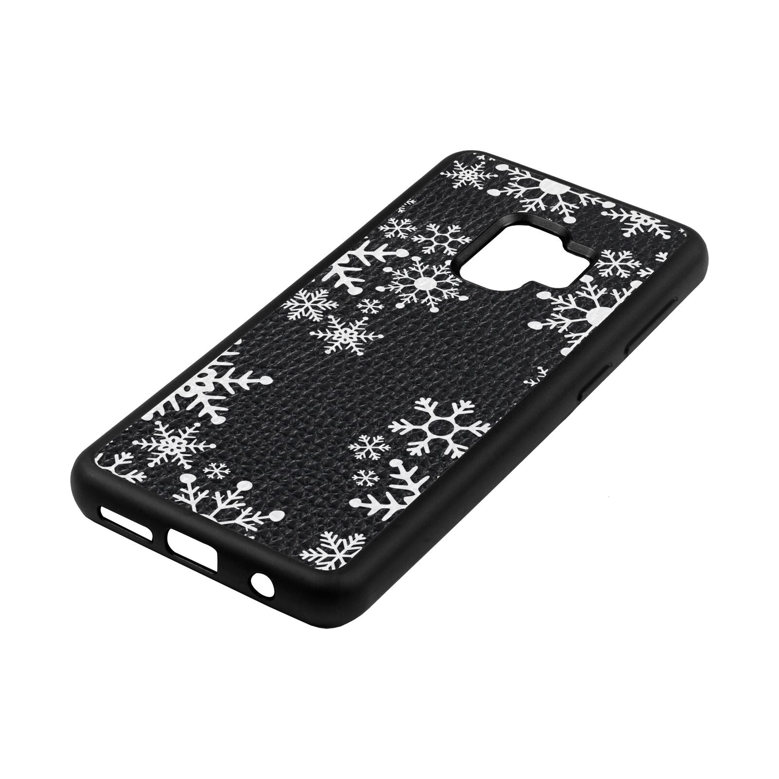 Snowflake Black Pebble Leather Samsung S9 Case Side Angle