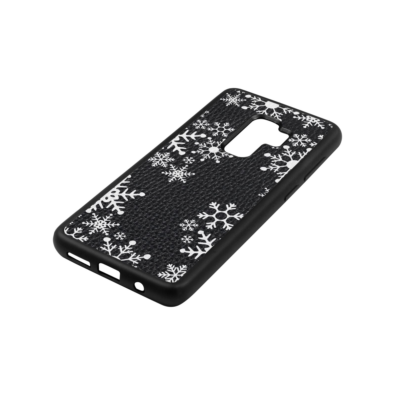 Snowflake Black Pebble Leather Samsung S9 Plus Case Side Angle