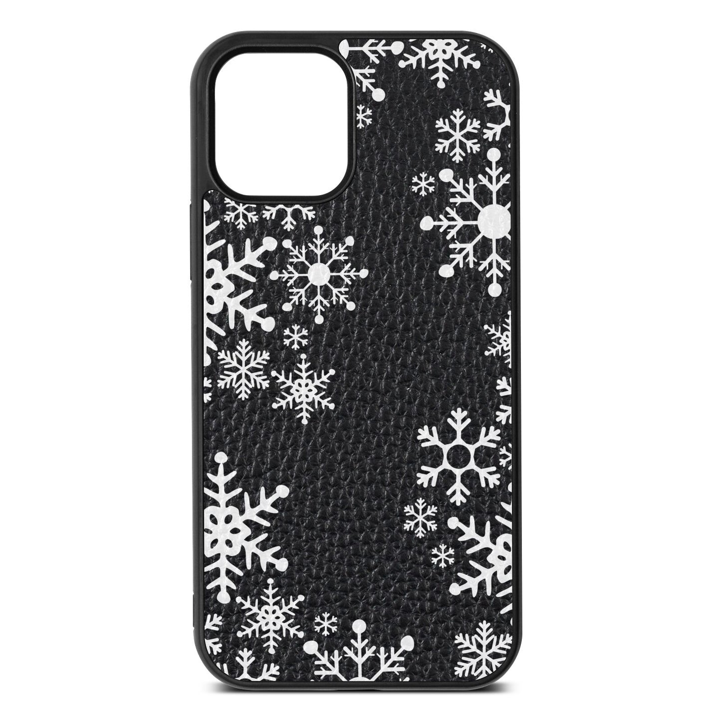 Snowflake Black Pebble Leather iPhone 12 Case