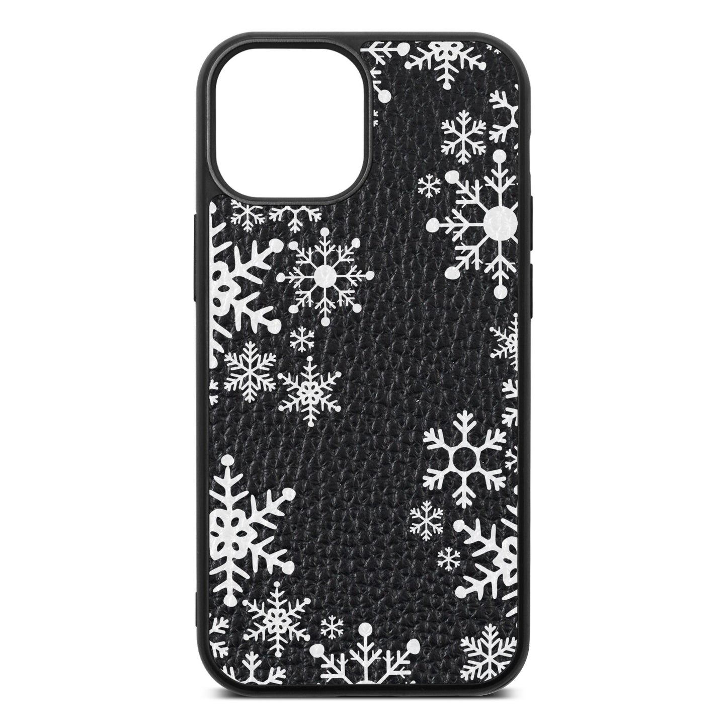 Snowflake Black Pebble Leather iPhone 13 Mini Case