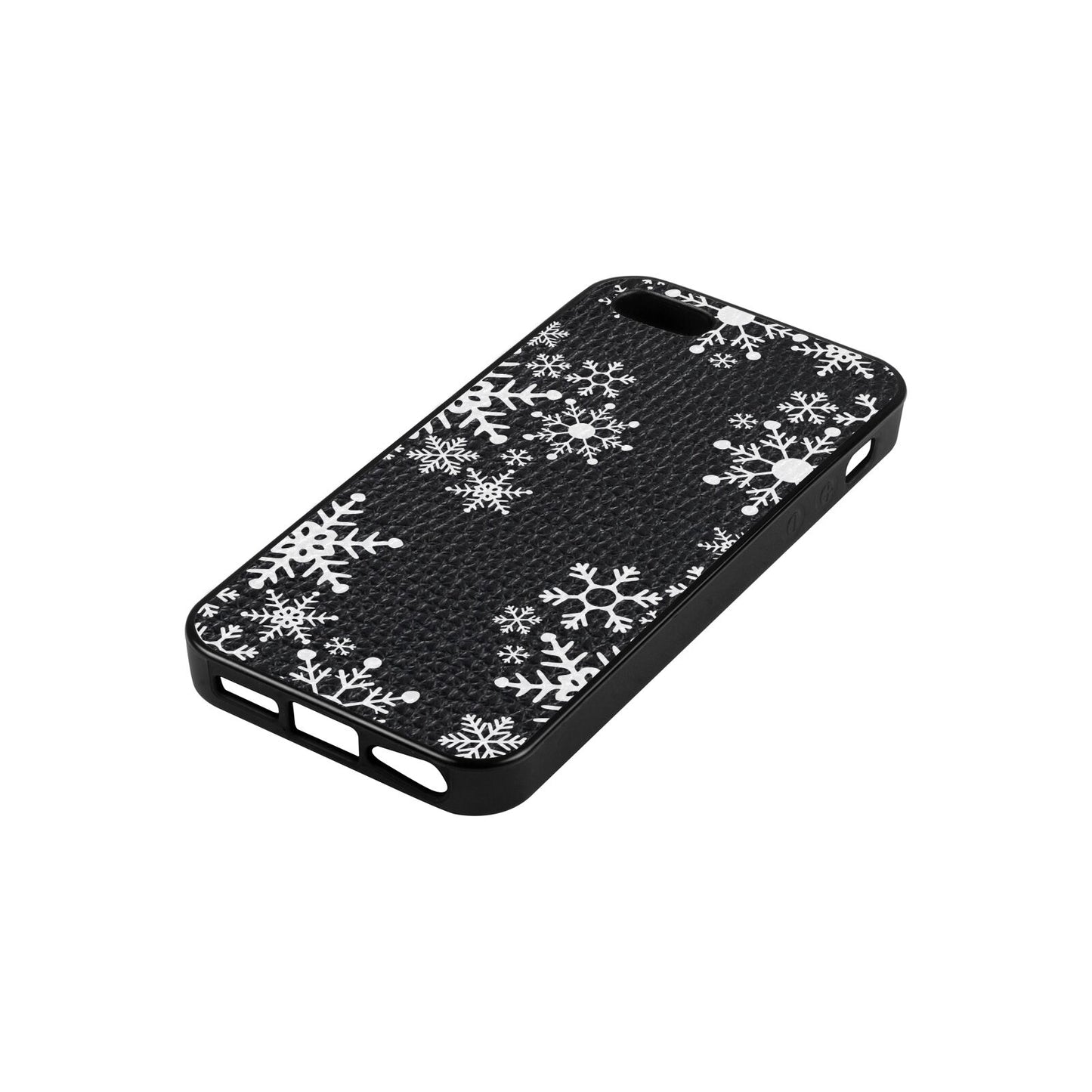 Snowflake Black Pebble Leather iPhone 5 Case Side Angle