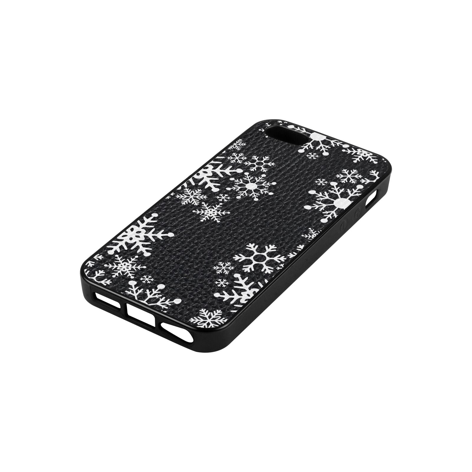 Snowflake Black Pebble Leather iPhone 5 Case Side Angle