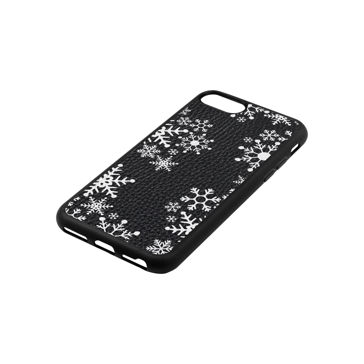 Snowflake Black Pebble Leather iPhone 8 Case Side Angle