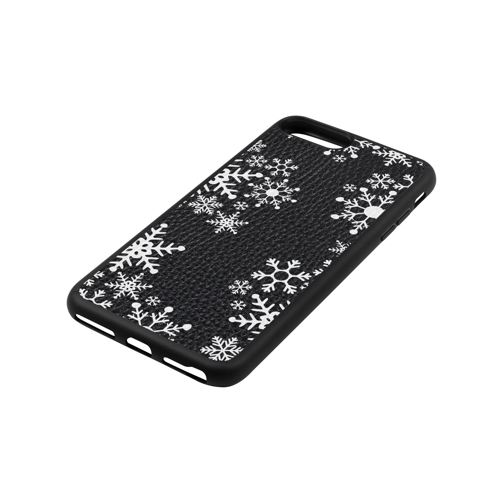 Snowflake Black Pebble Leather iPhone 8 Plus Case Side Angle