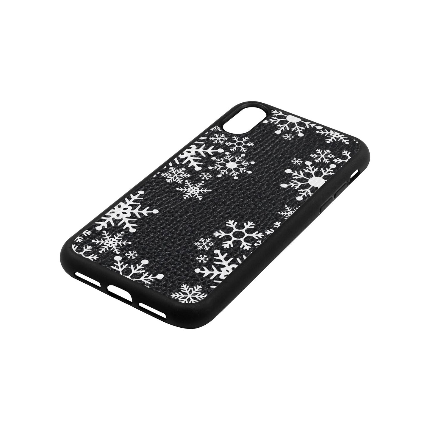 Snowflake Black Pebble Leather iPhone Xr Case Side Angle