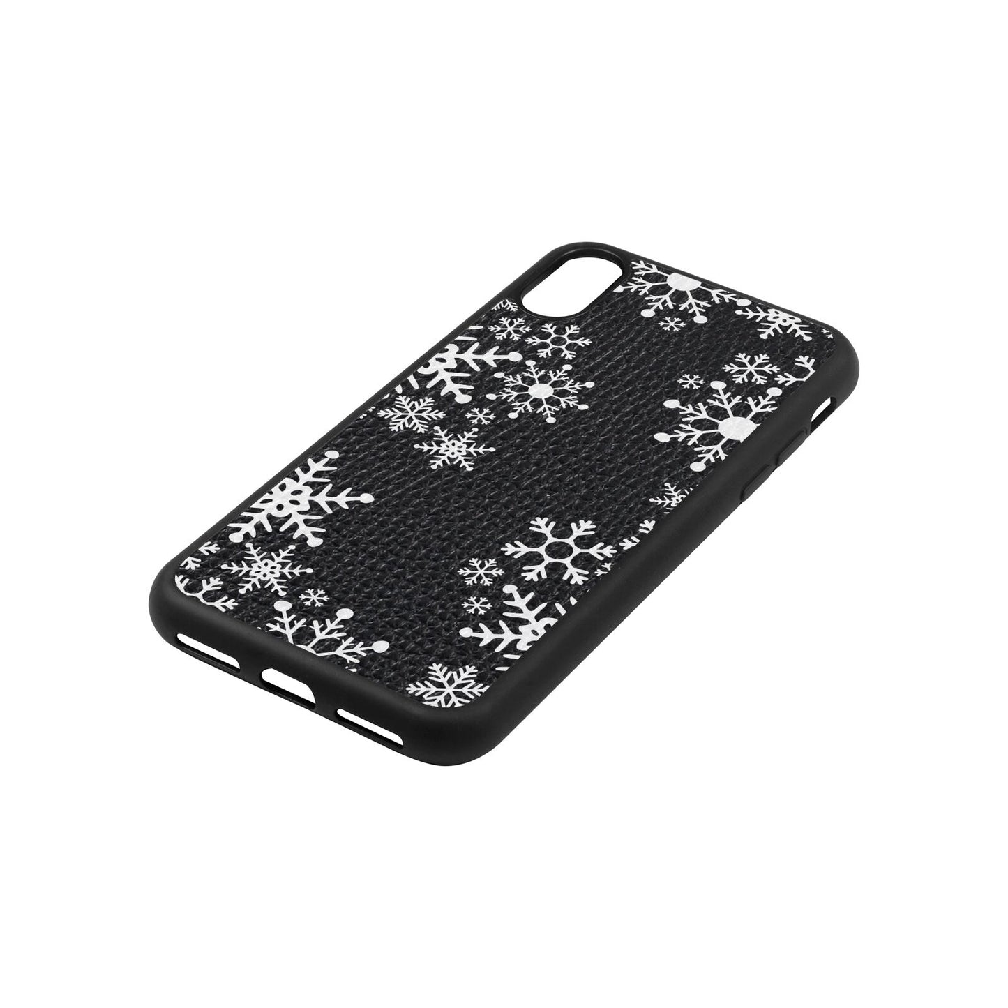 Snowflake Black Pebble Leather iPhone Xs Case Side Angle