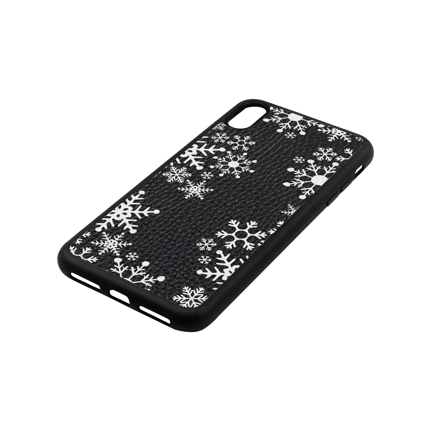 Snowflake Black Pebble Leather iPhone Xs Max Case Side Angle