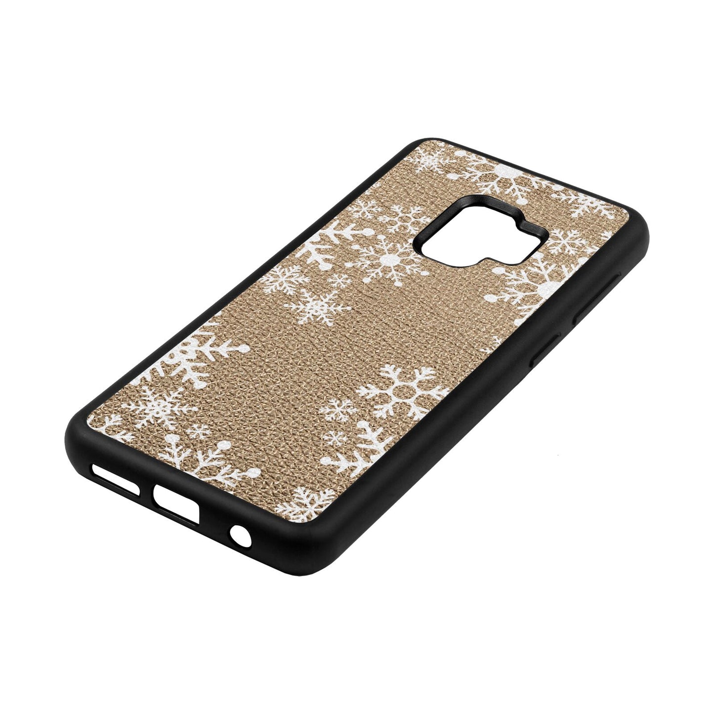 Snowflake Gold Pebble Leather Samsung S9 Case Side Angle