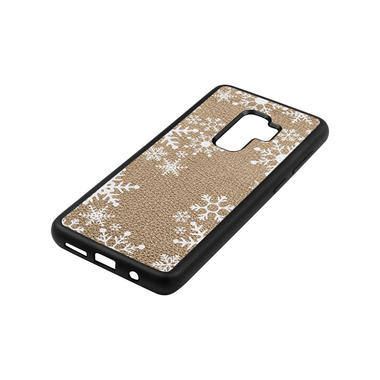 Snowflake Gold Pebble Leather Samsung S9 Plus Case Side Angle