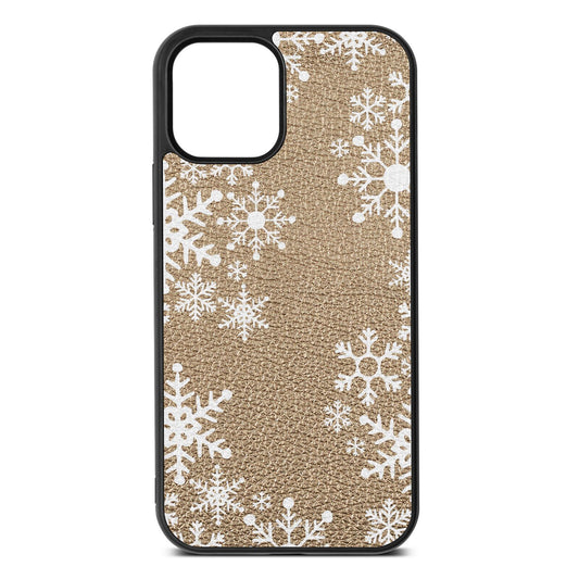 Snowflake Gold Pebble Leather iPhone 12 Case