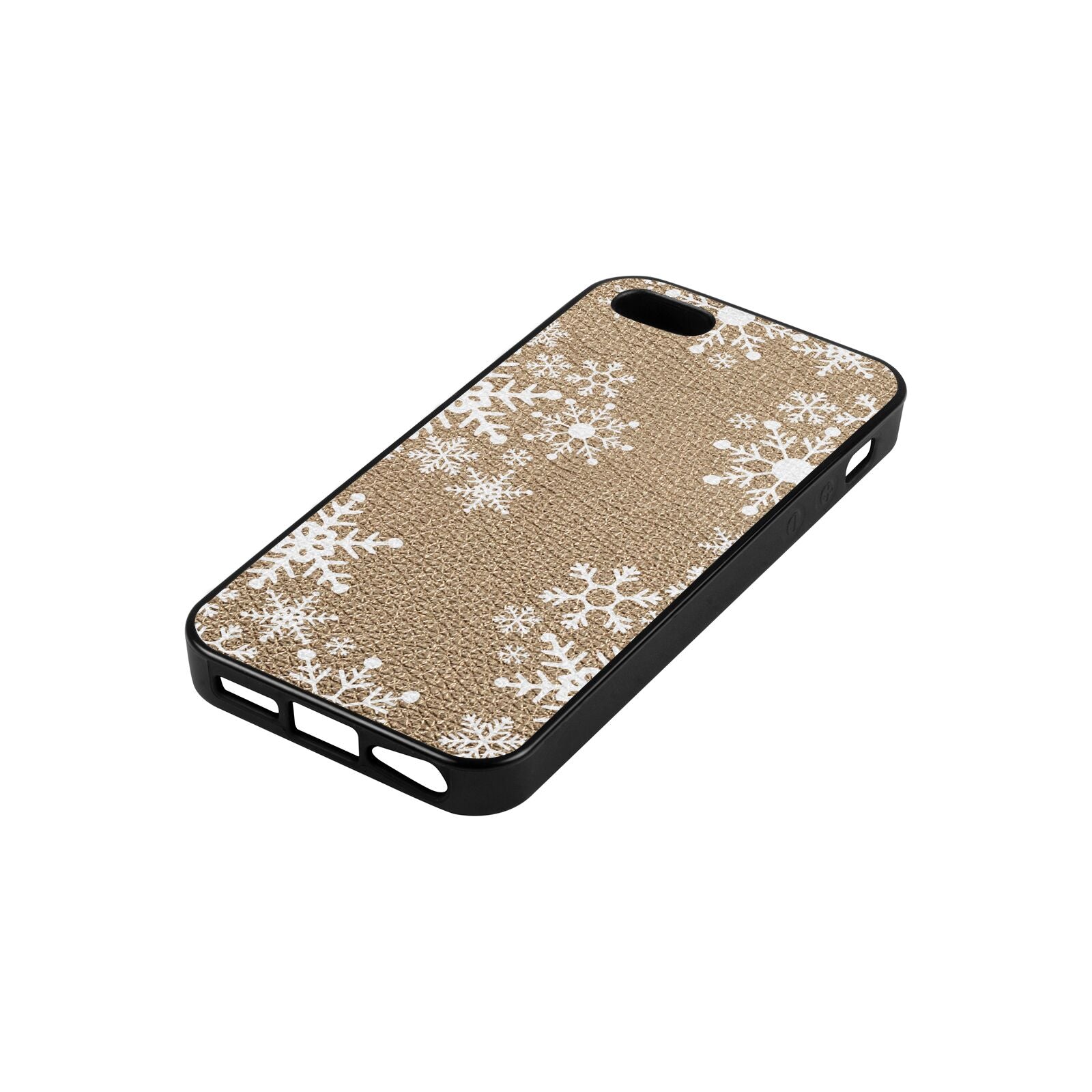 Snowflake Gold Pebble Leather iPhone 5 Case Side Angle