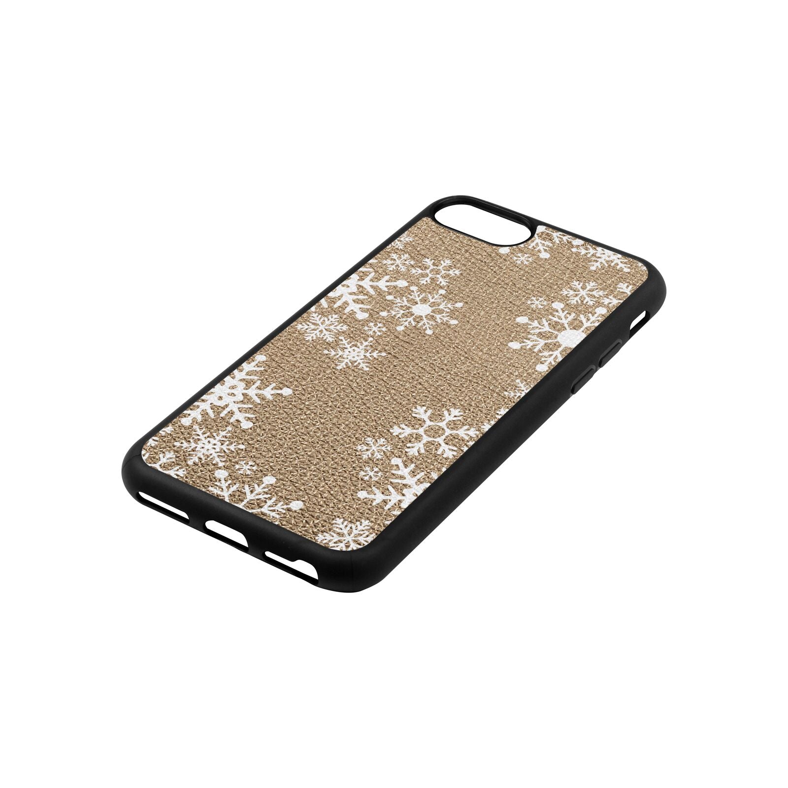 Snowflake Gold Pebble Leather iPhone 8 Case Side Angle