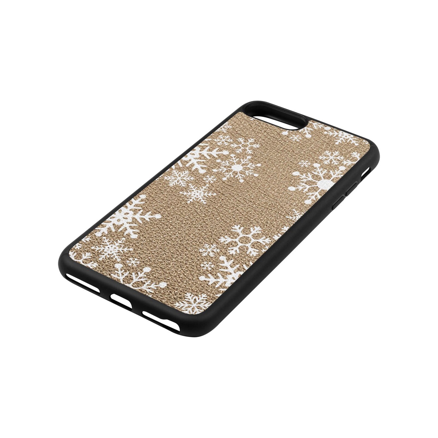 Snowflake Gold Pebble Leather iPhone 8 Plus Case Side Angle