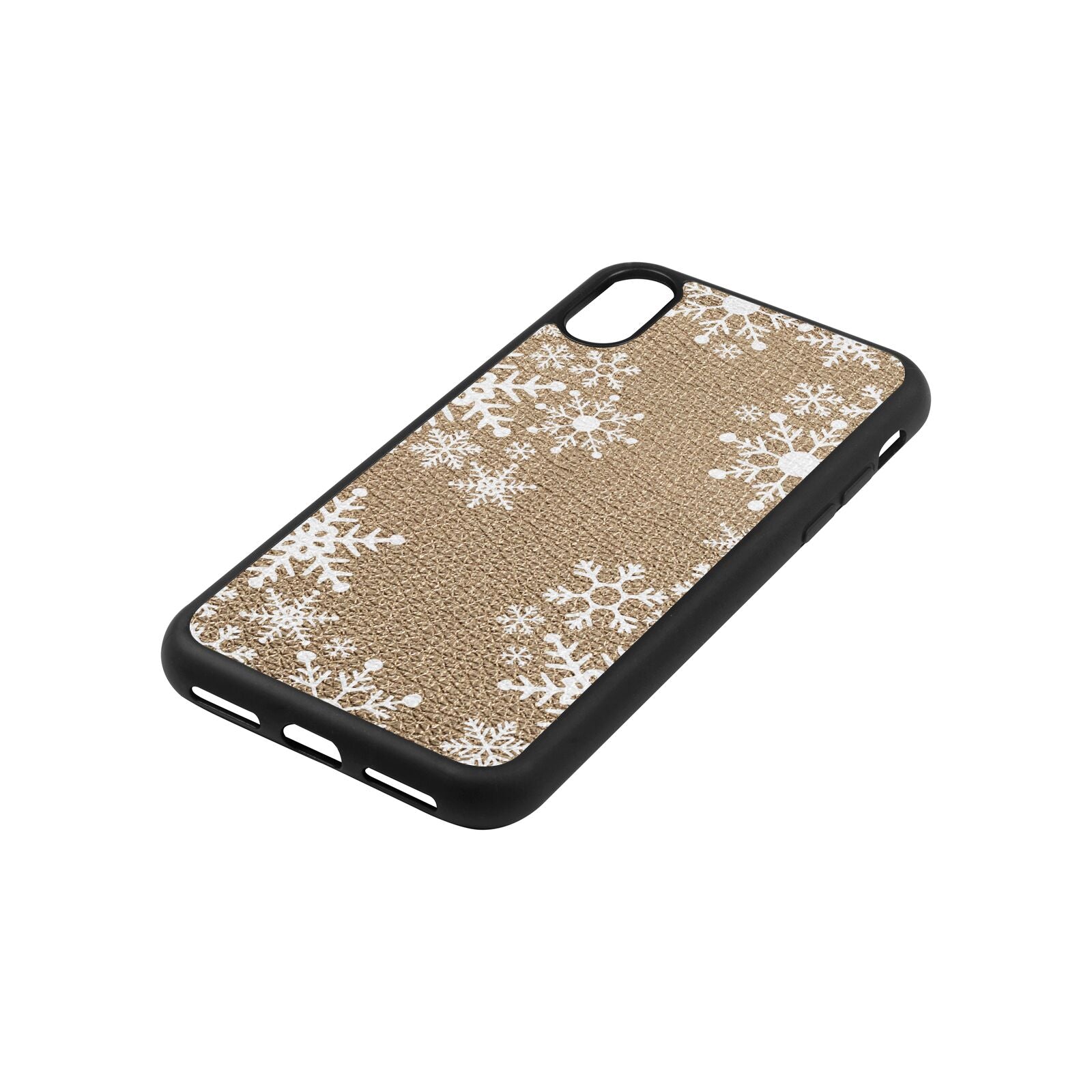 Snowflake Gold Pebble Leather iPhone Xs Case Side Angle